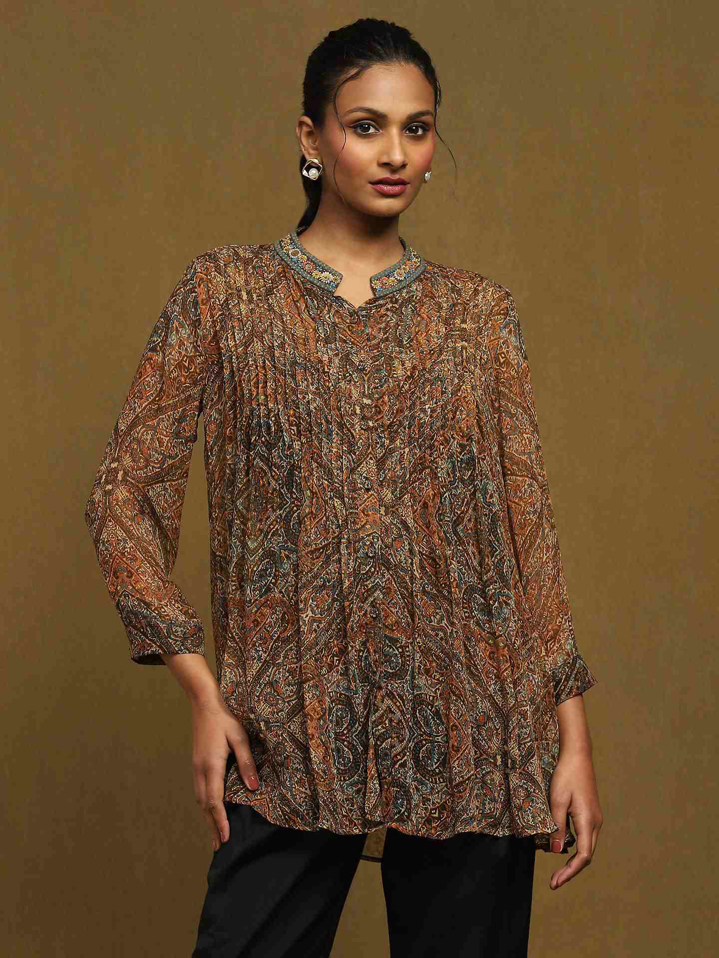 Brown Avanti Button-Down Top