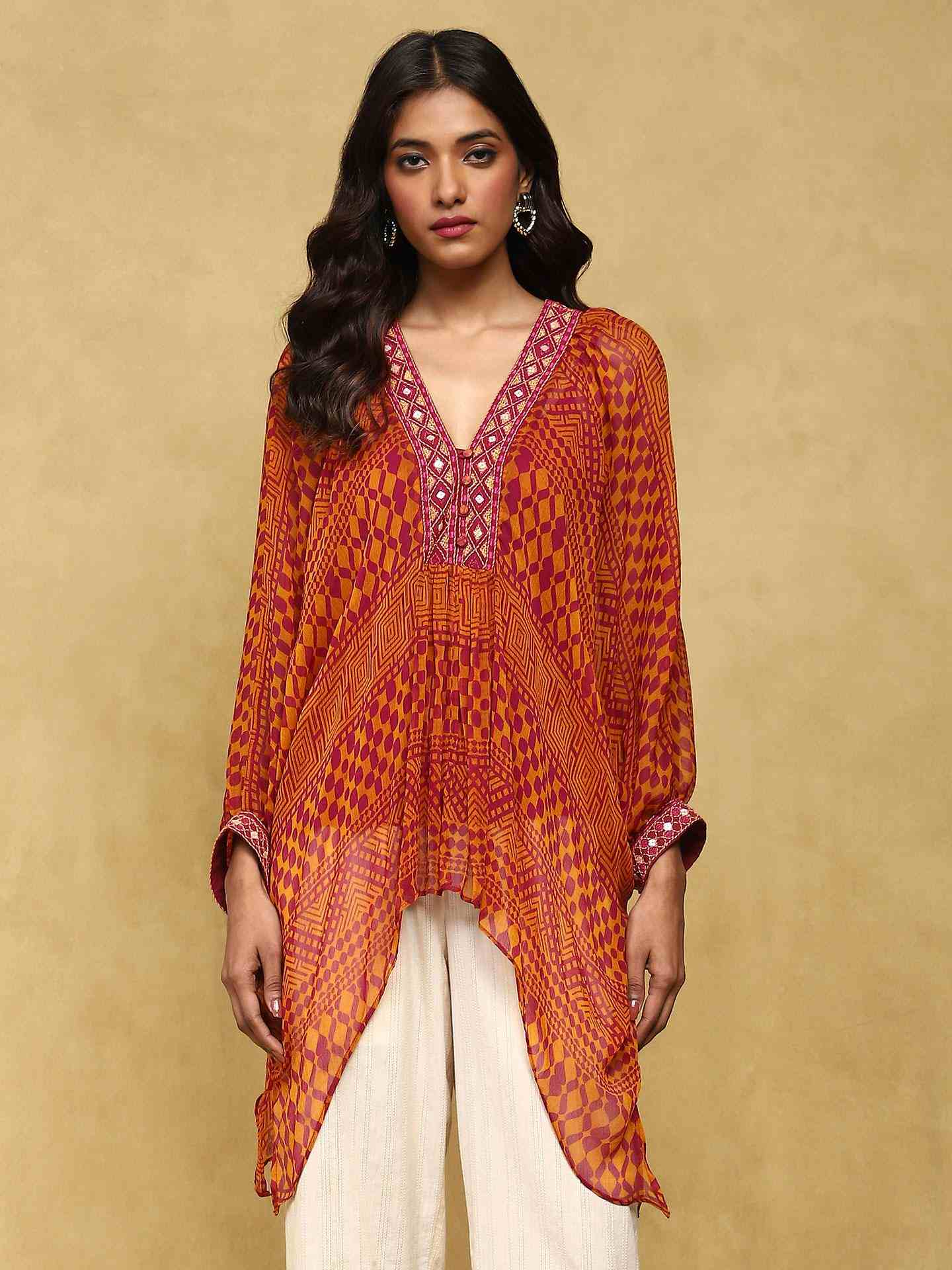 Mustard Baijayanti Kaftan Top