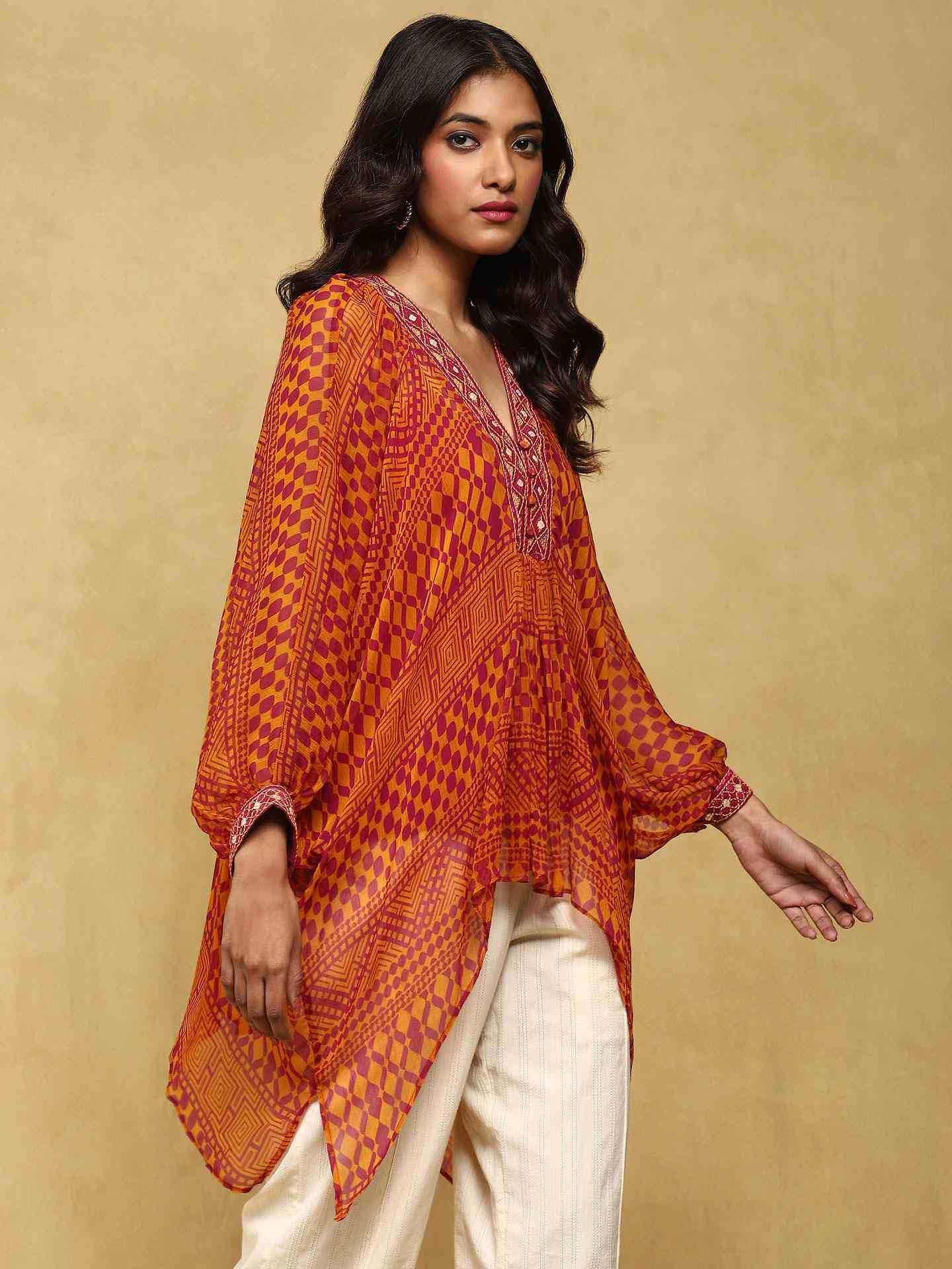 Mustard Baijayanti Kaftan Top