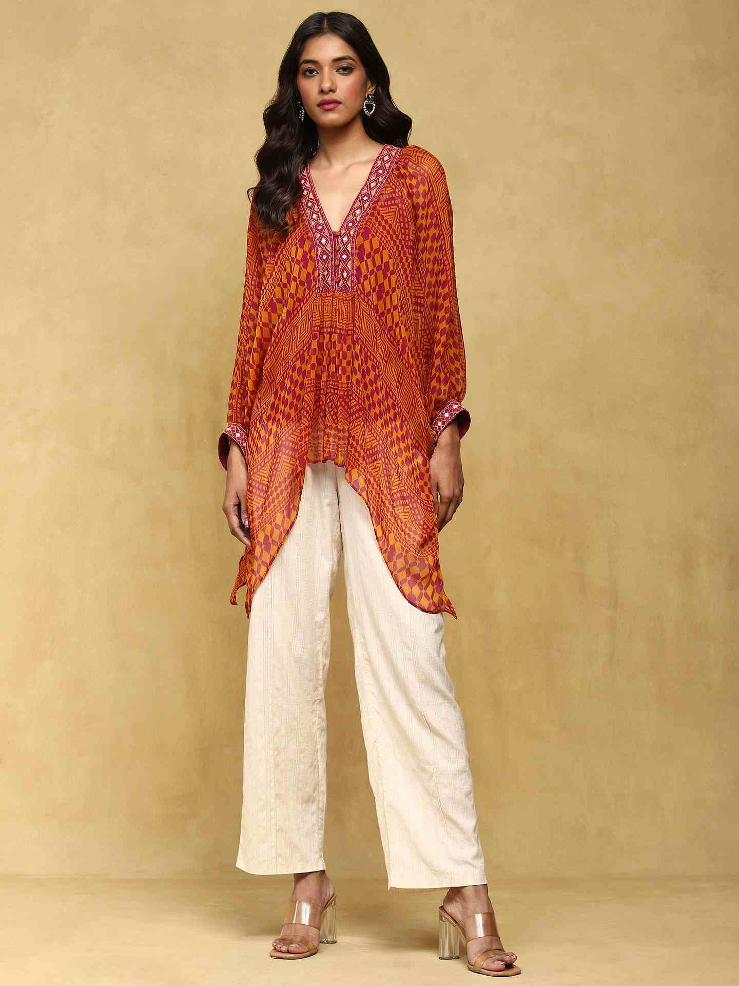 Mustard Baijayanti Kaftan Top