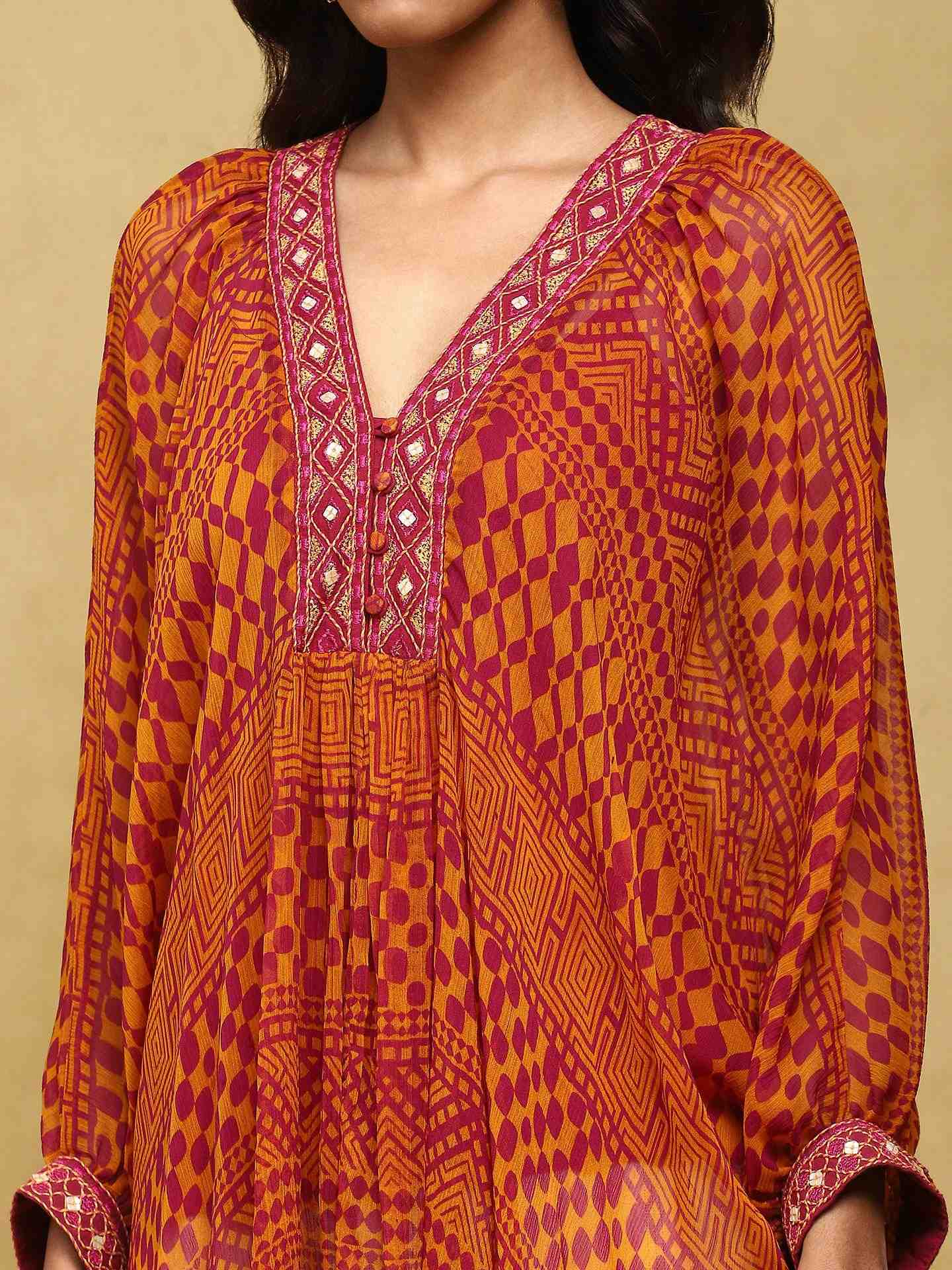 Mustard Baijayanti Kaftan Top