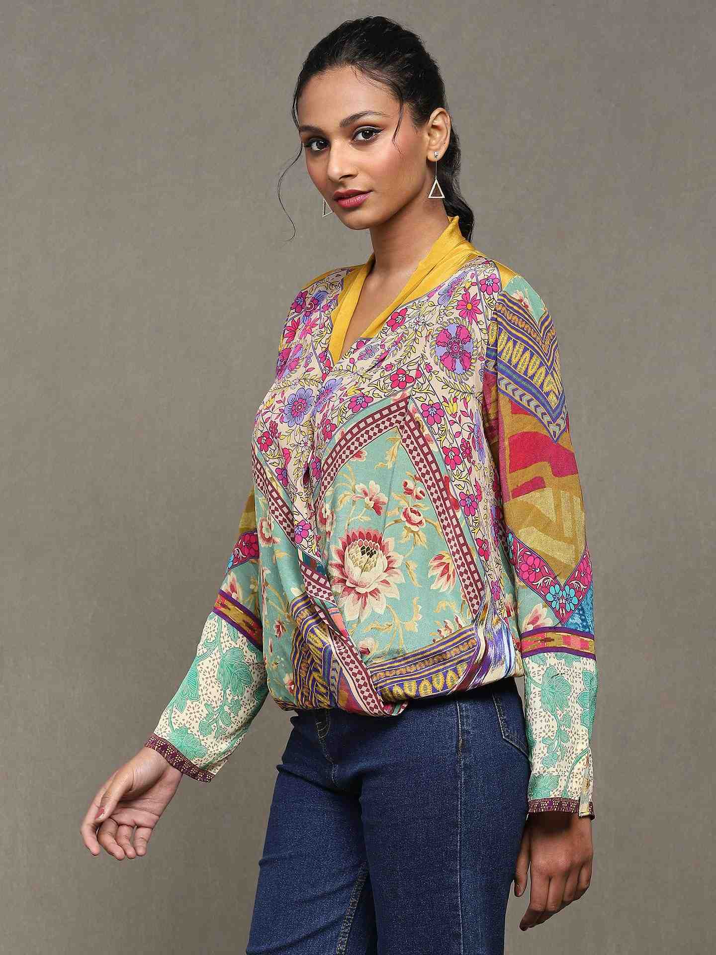 Multi-Color Kazak Crepe Top