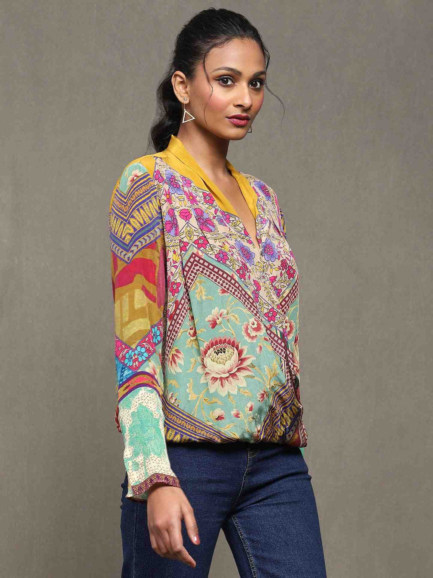 Multi-Color Kazak Crepe Top