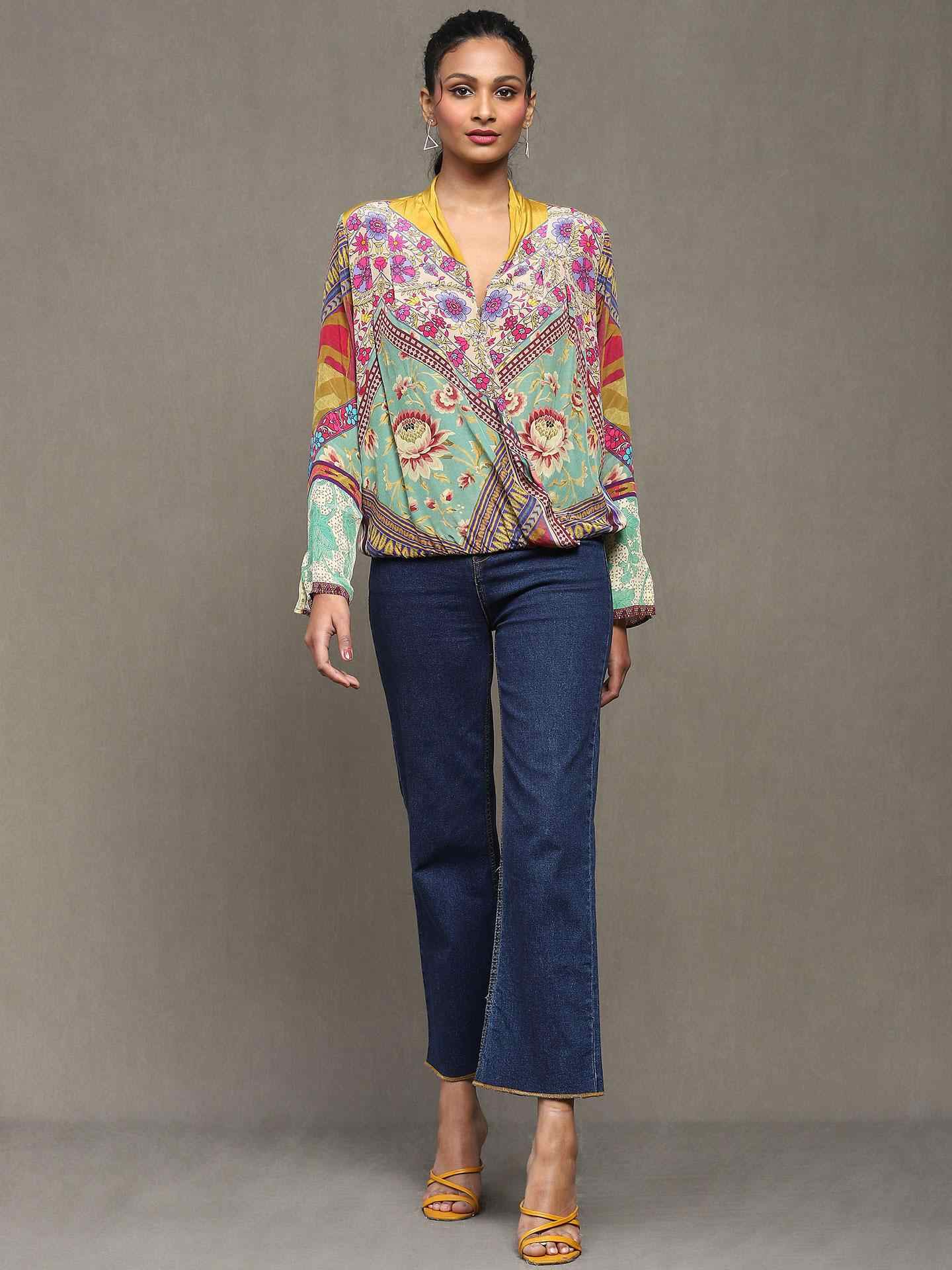 Multi-Color Kazak Crepe Top