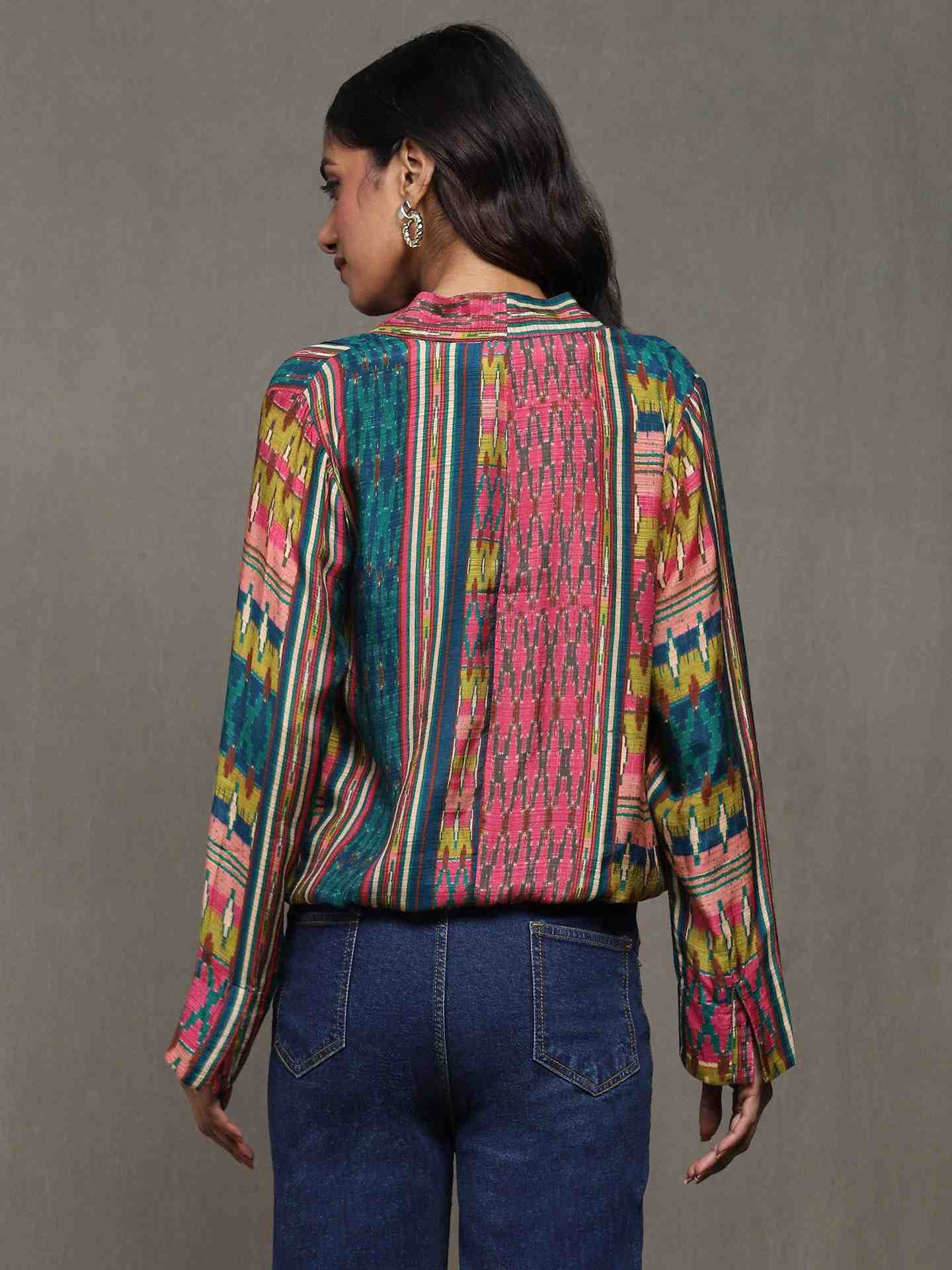 Teal Ikkat Stripe Wrap Top