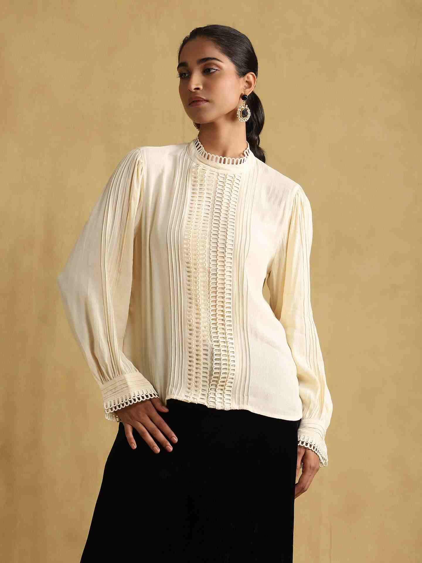Off White Bunsu Crepe Peasant Top