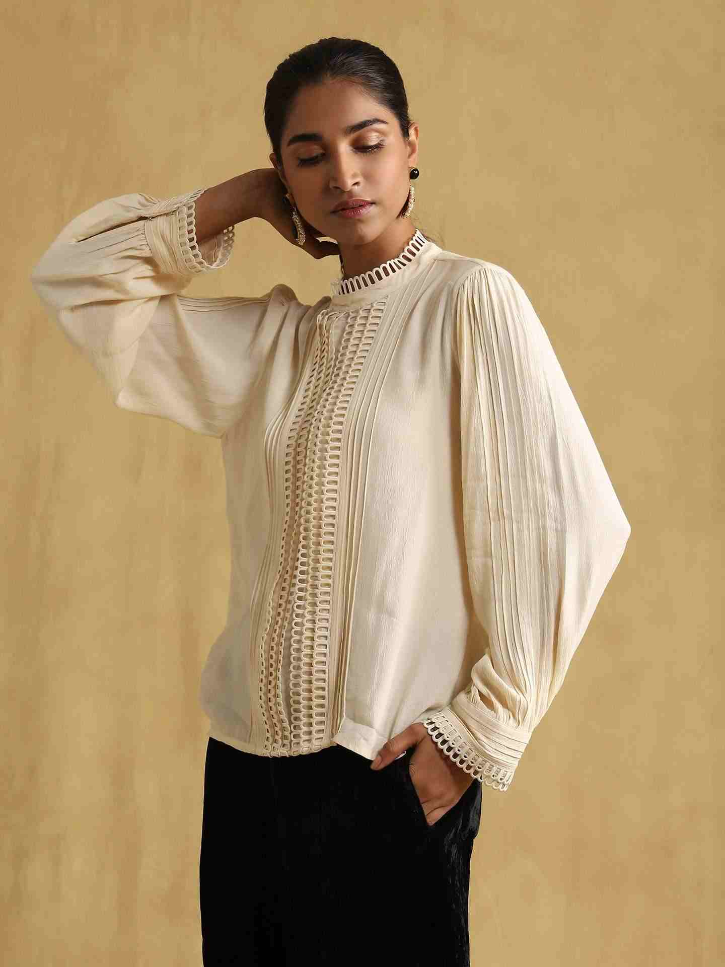 Off White Bunsu Crepe Peasant Top