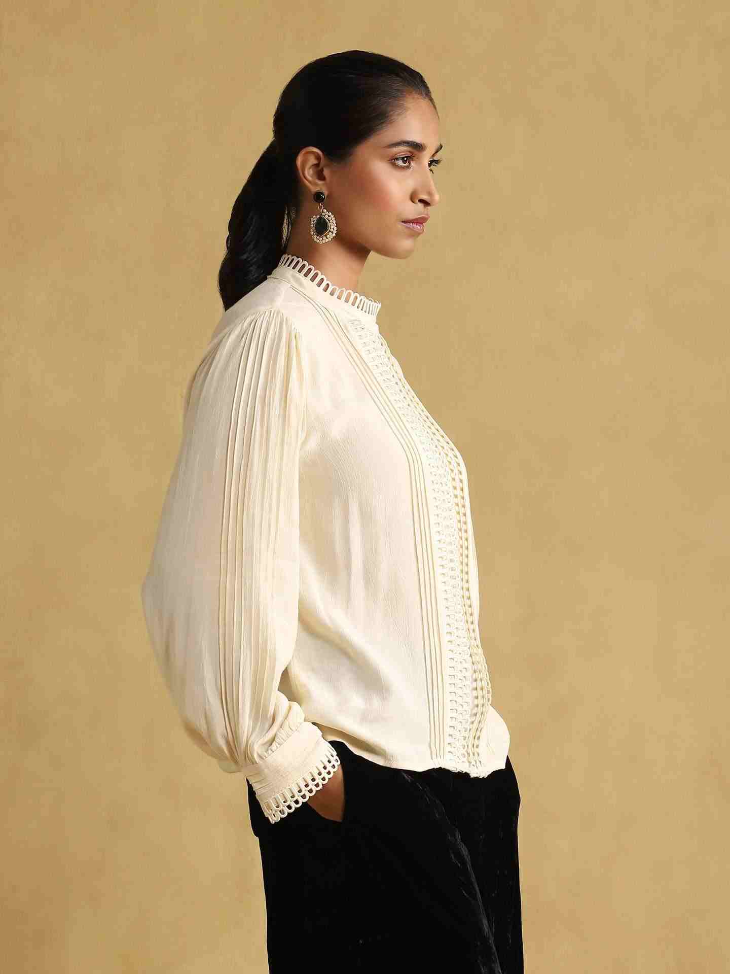 Off White Bunsu Crepe Peasant Top