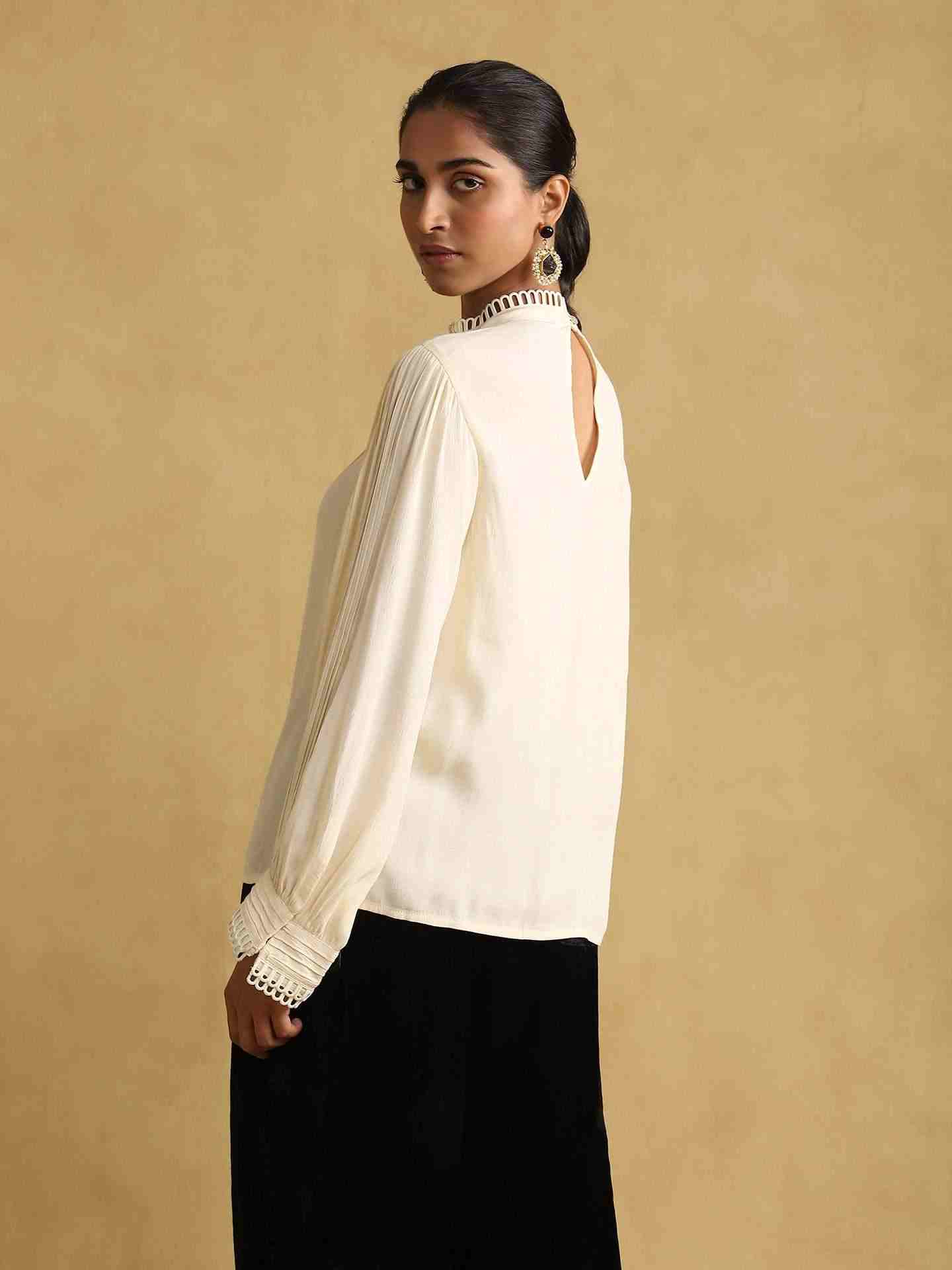 Off White Bunsu Crepe Peasant Top