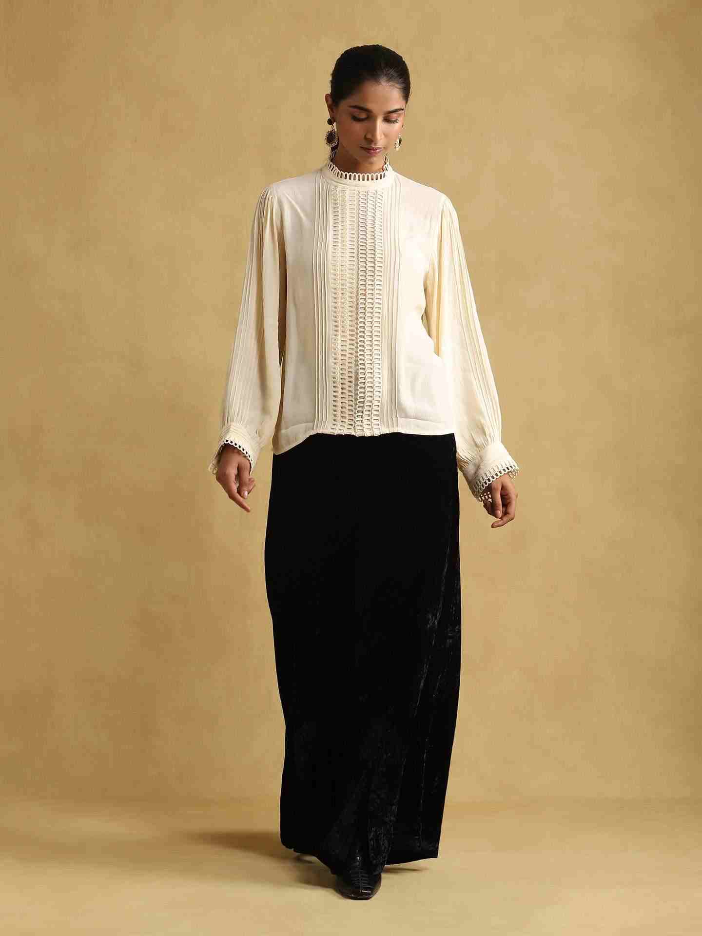 Off White Bunsu Crepe Peasant Top