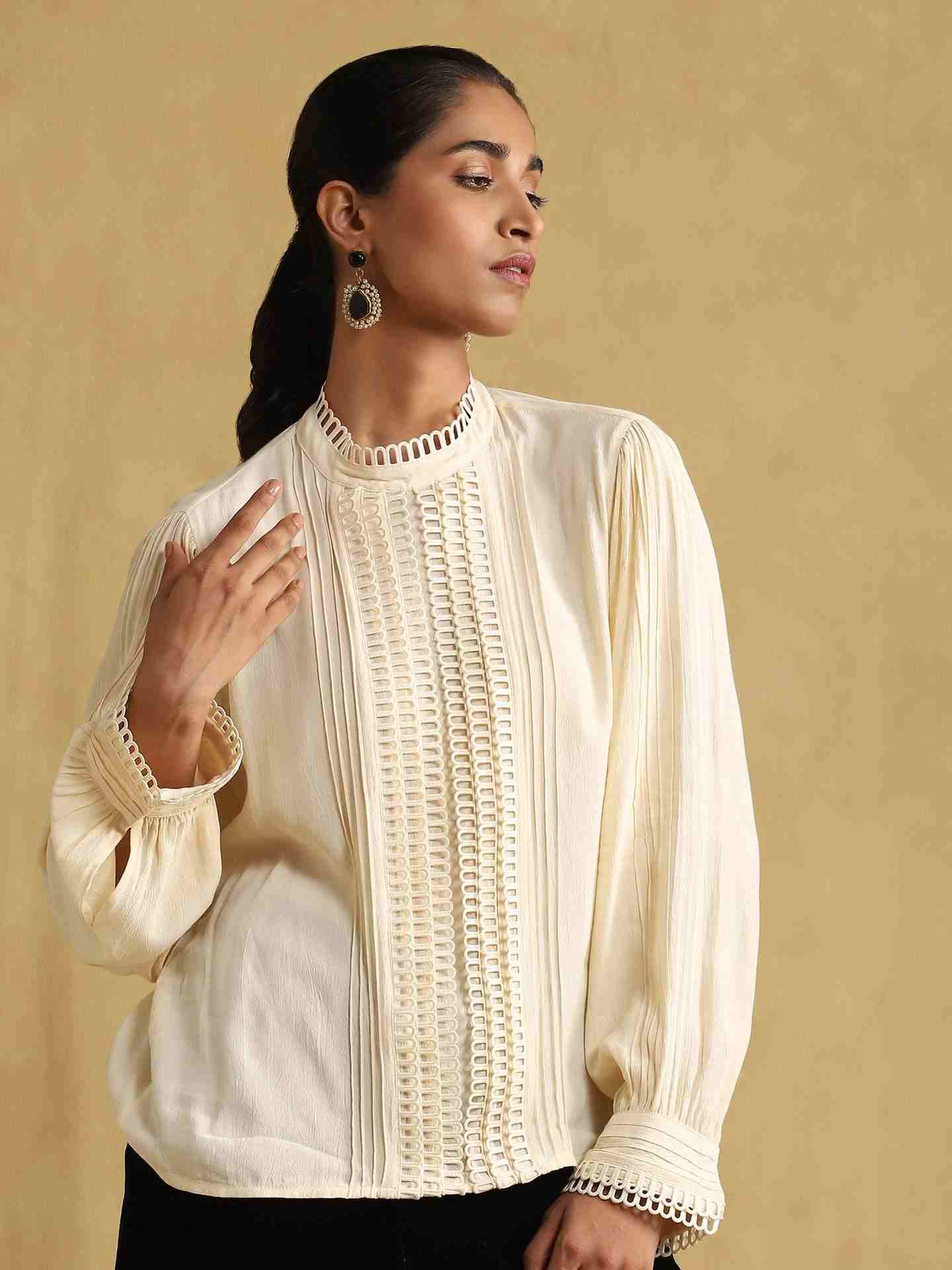 Off White Bunsu Crepe Peasant Top