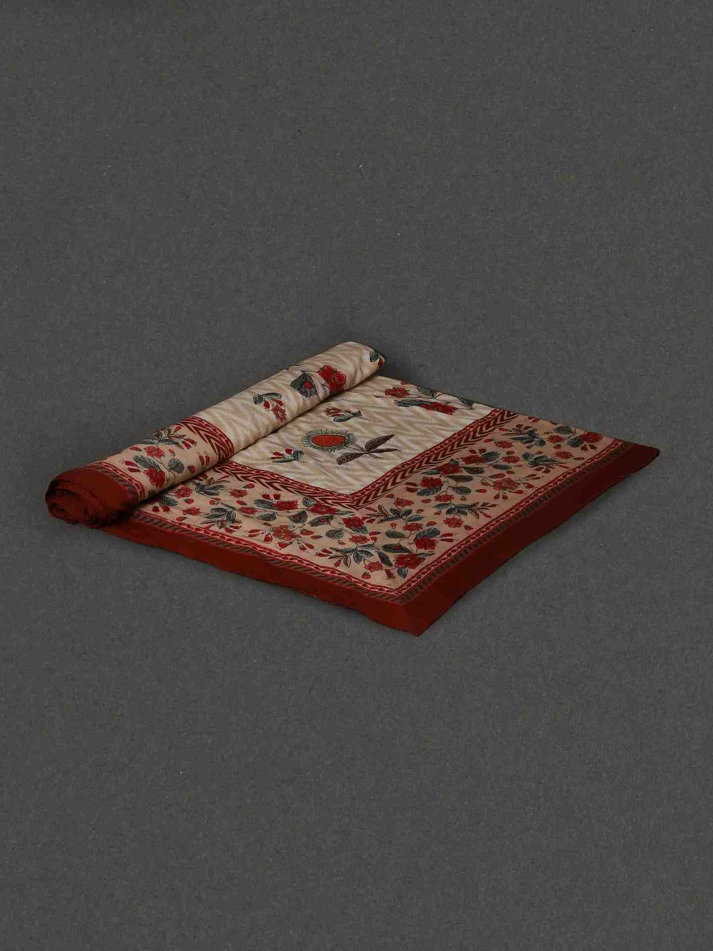 Beige & Red Flora Cotton Tablecloth