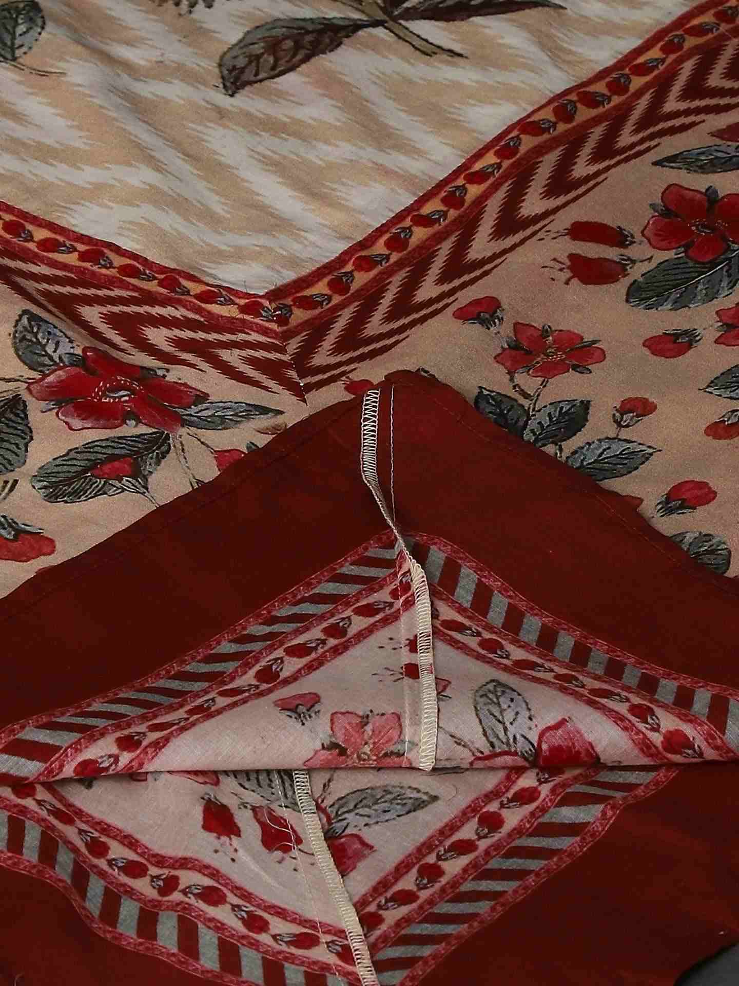 Beige & Red Flora Cotton Tablecloth