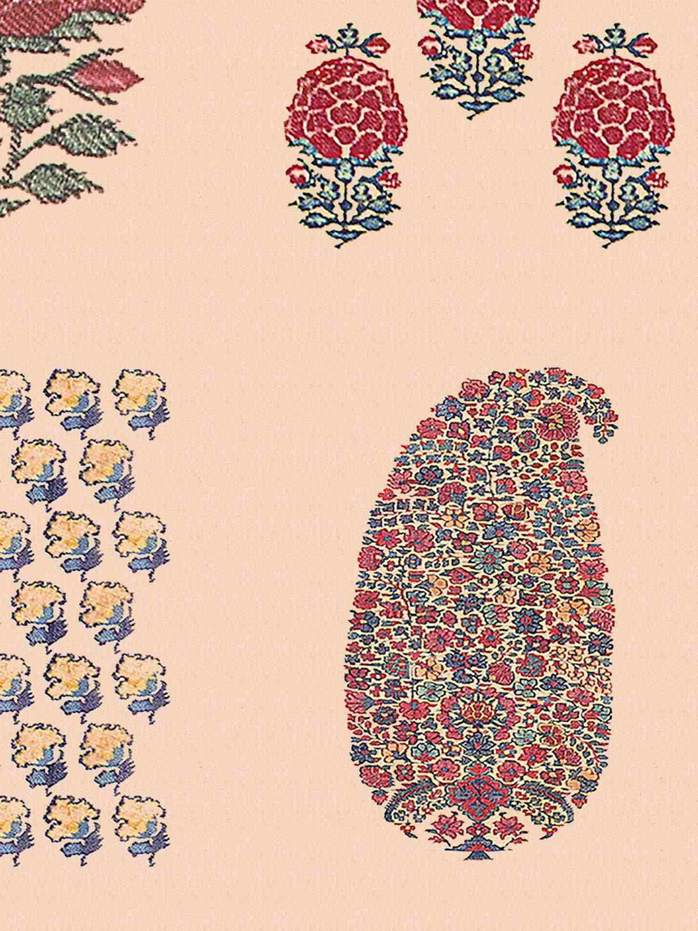 Ivory & Red Kashmiri Booti Canvas Wallpaper