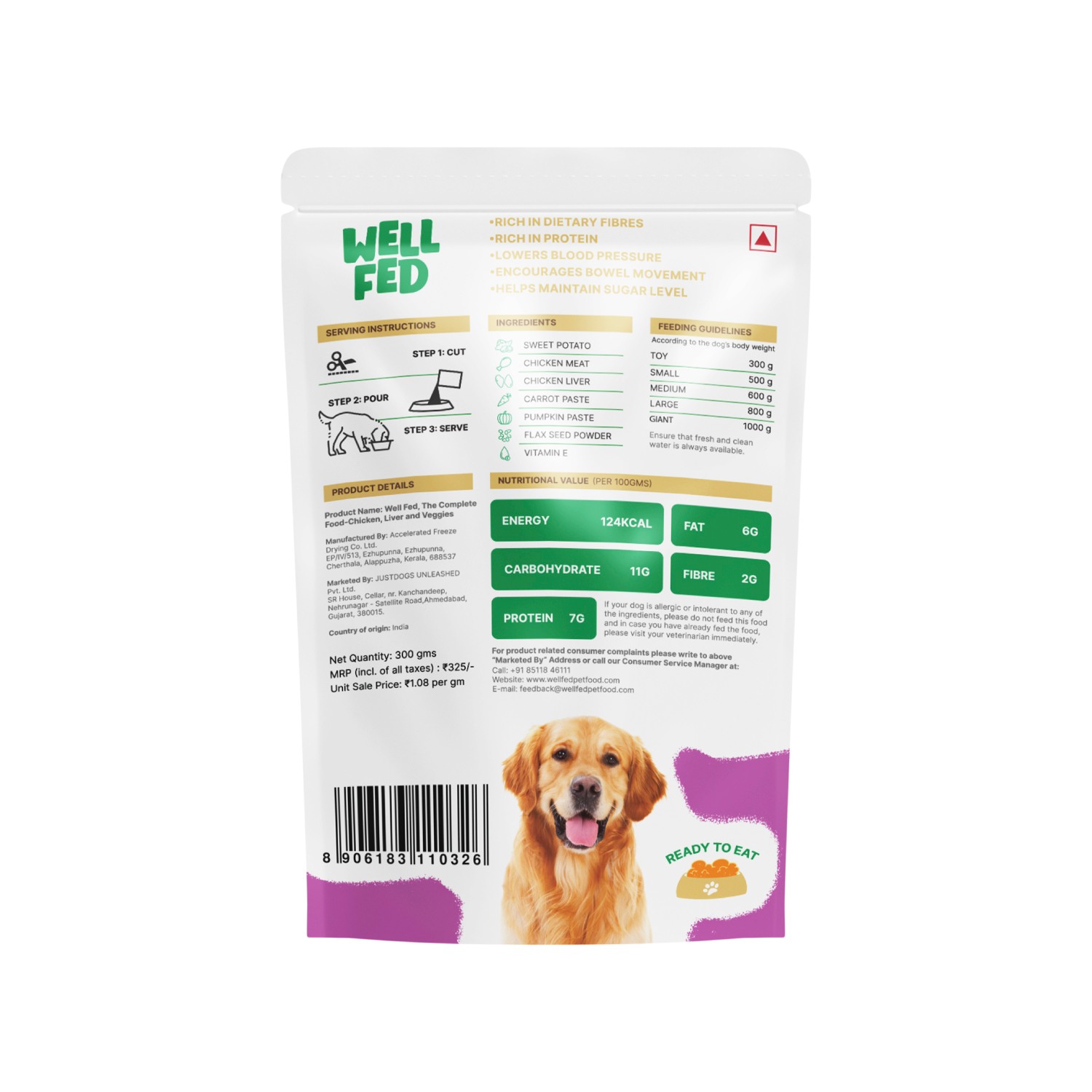 Well Fed Chicken Liver & Veggies Wet Dog Food 300 g