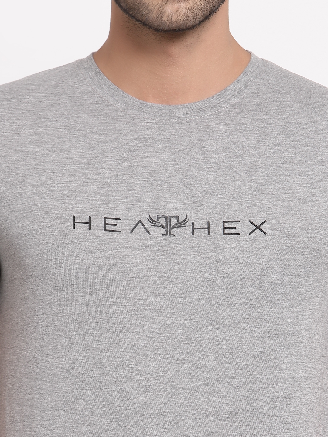 HEATHEX | HEATHEX Cotton Blend Printed Half Sleeve Light Grey T-Shirt for Men 3