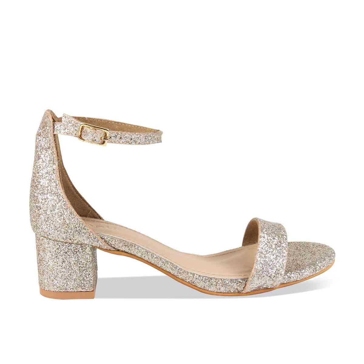 Gold Ric Rac Heels GOLD ANKLE STRAP BLOCK HEELS