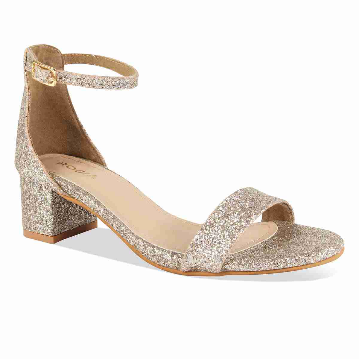 Gold Ric Rac Heels GOLD ANKLE STRAP BLOCK HEELS