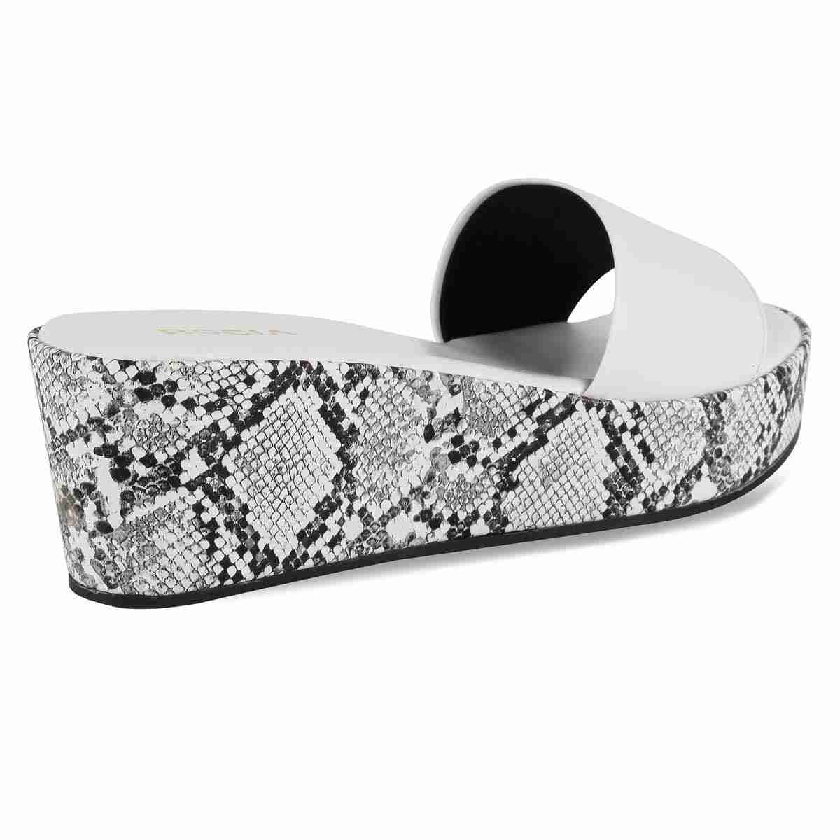 WHITE SINGLE STRAP SNAKE PRINT WEDGE
