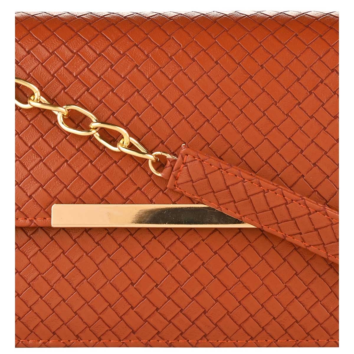 Rocia | Rocia Brown Textured Bag With Long Sling Chain 4
