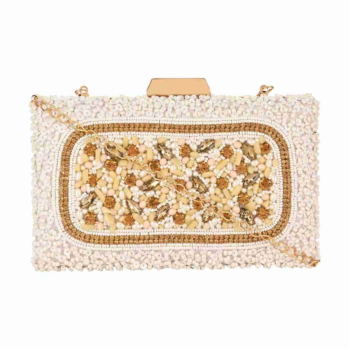 Rocia | Rocia White Heavy Embroidered Metallic Purse 0