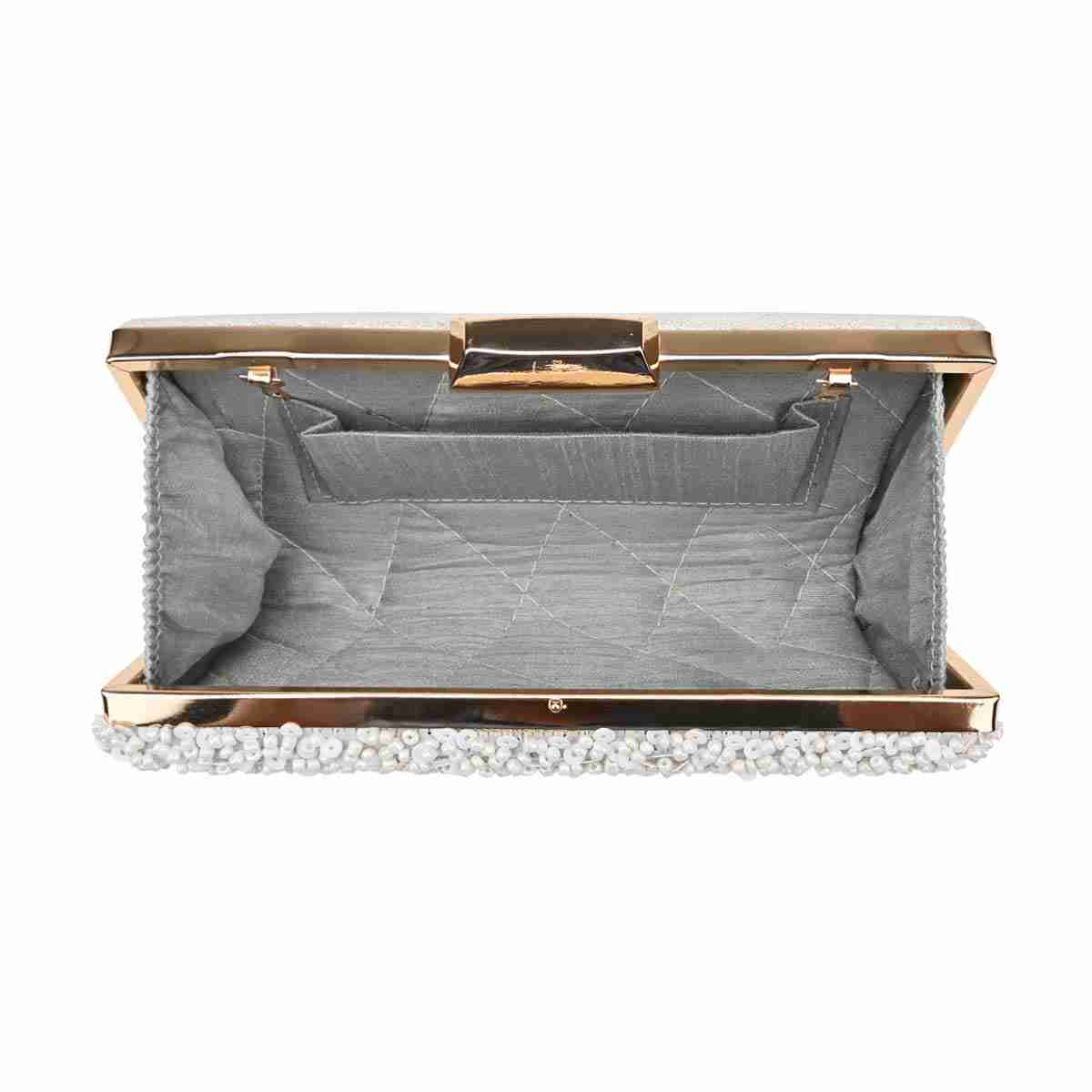 Rocia | Rocia White Heavy Embroidered Metallic Purse 3