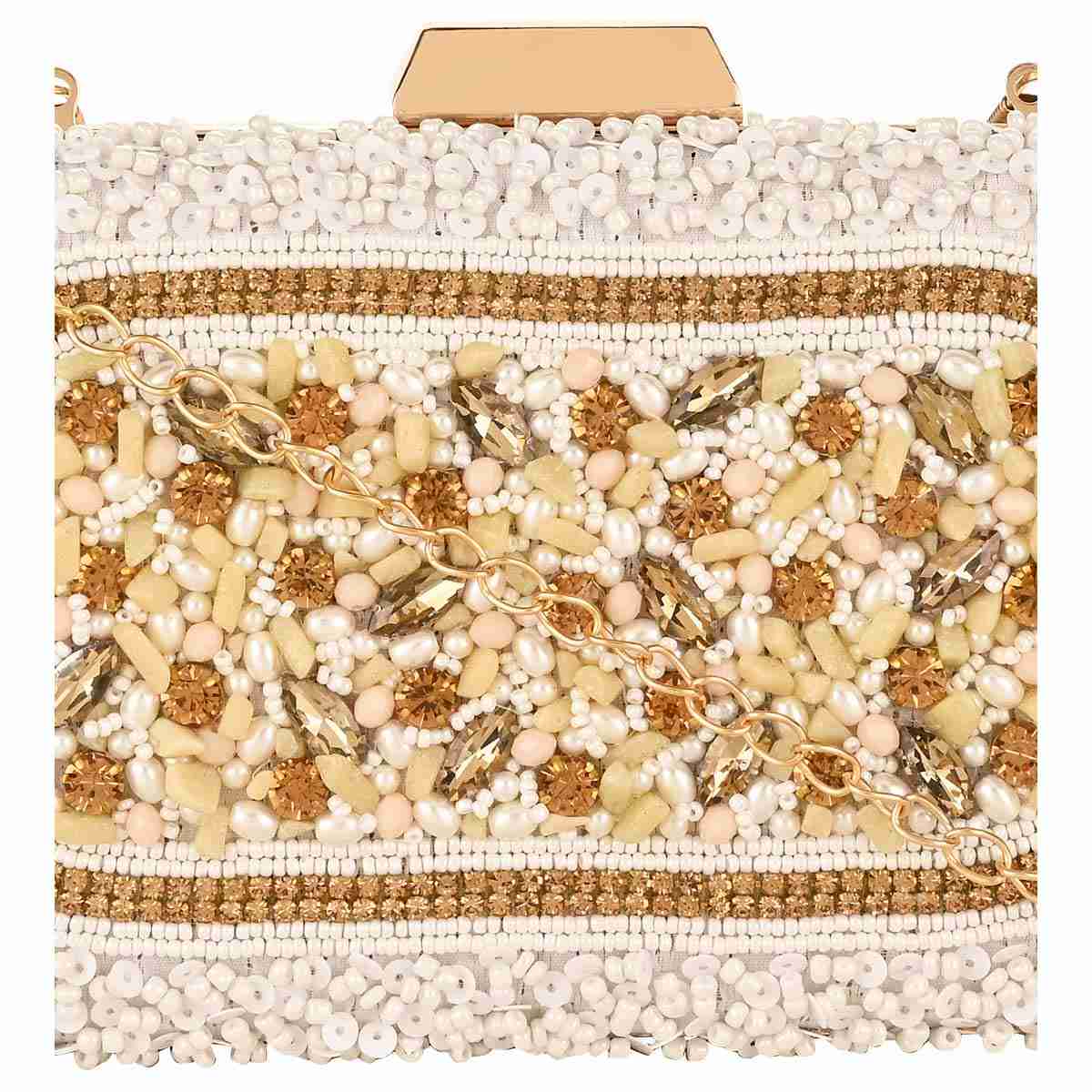 Rocia | Rocia White Heavy Embroidered Metallic Purse 4