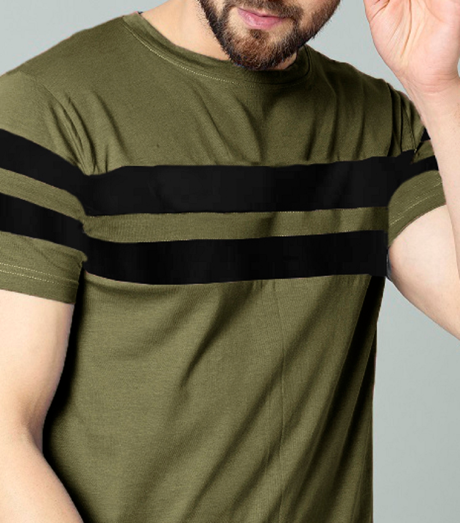 RodZen | RodZen Cotton Men's Half Sleeve Striped MGreen Tshirt 2
