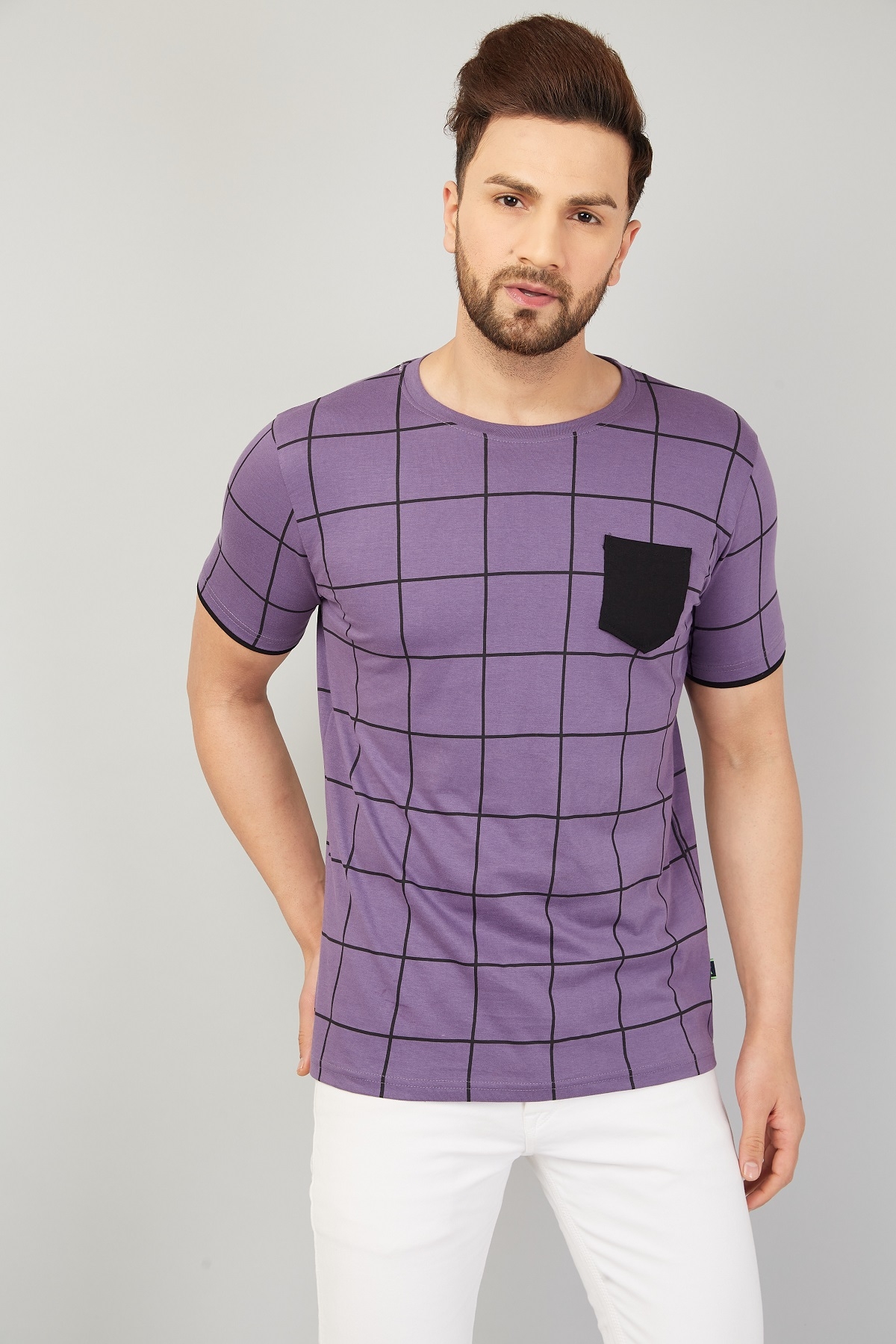 RodZen | Round neck Half Sleeve Purple All Over Printed Cotton Tshirt For Men & Boys 0