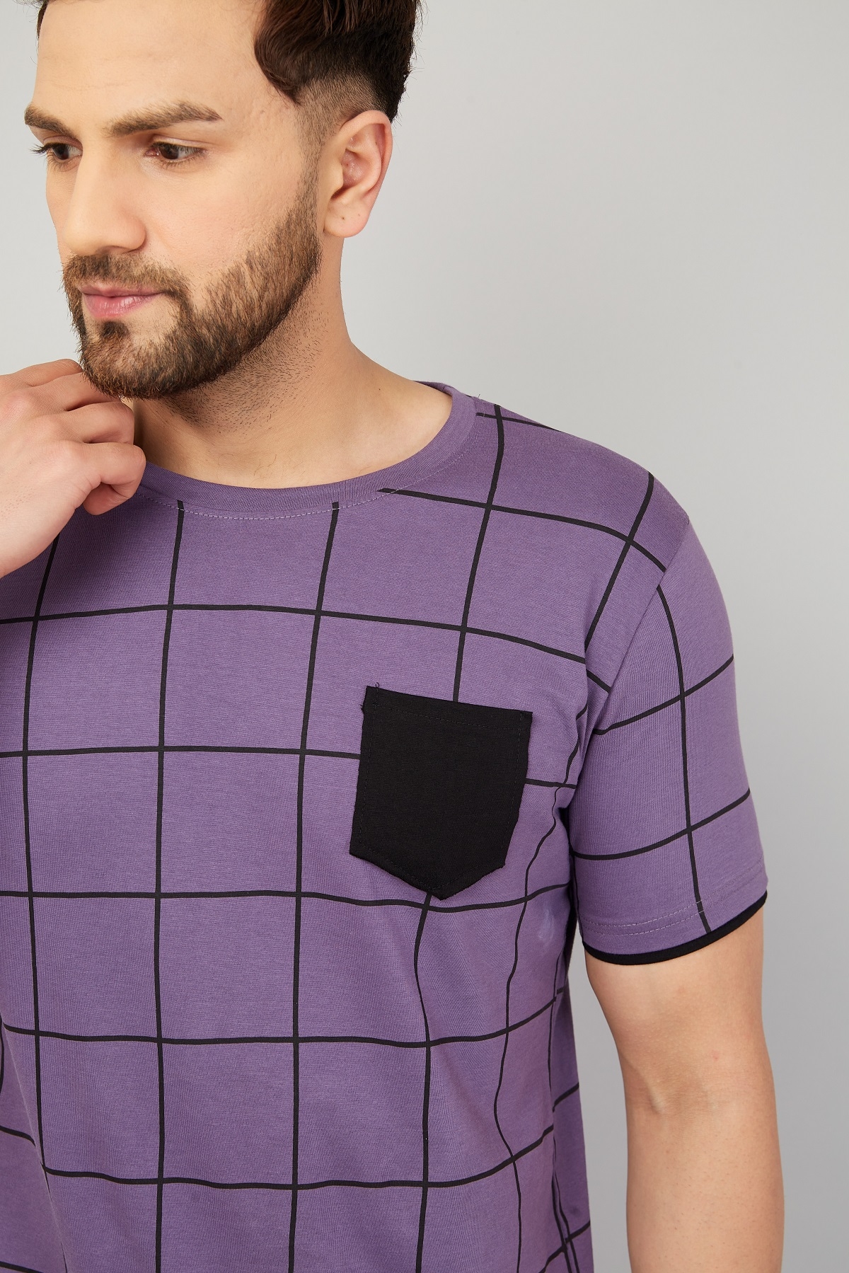 RodZen | Round neck Half Sleeve Purple All Over Printed Cotton Tshirt For Men & Boys 2
