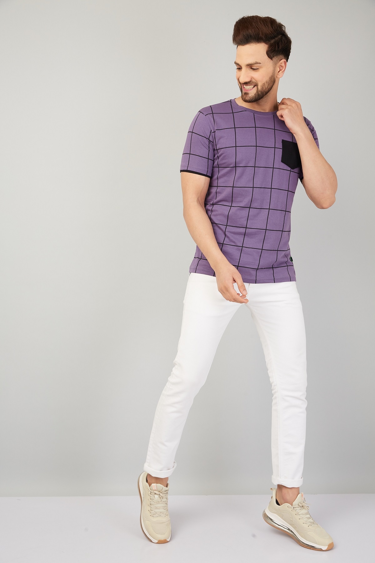 RodZen | Round neck Half Sleeve Purple All Over Printed Cotton Tshirt For Men & Boys 3