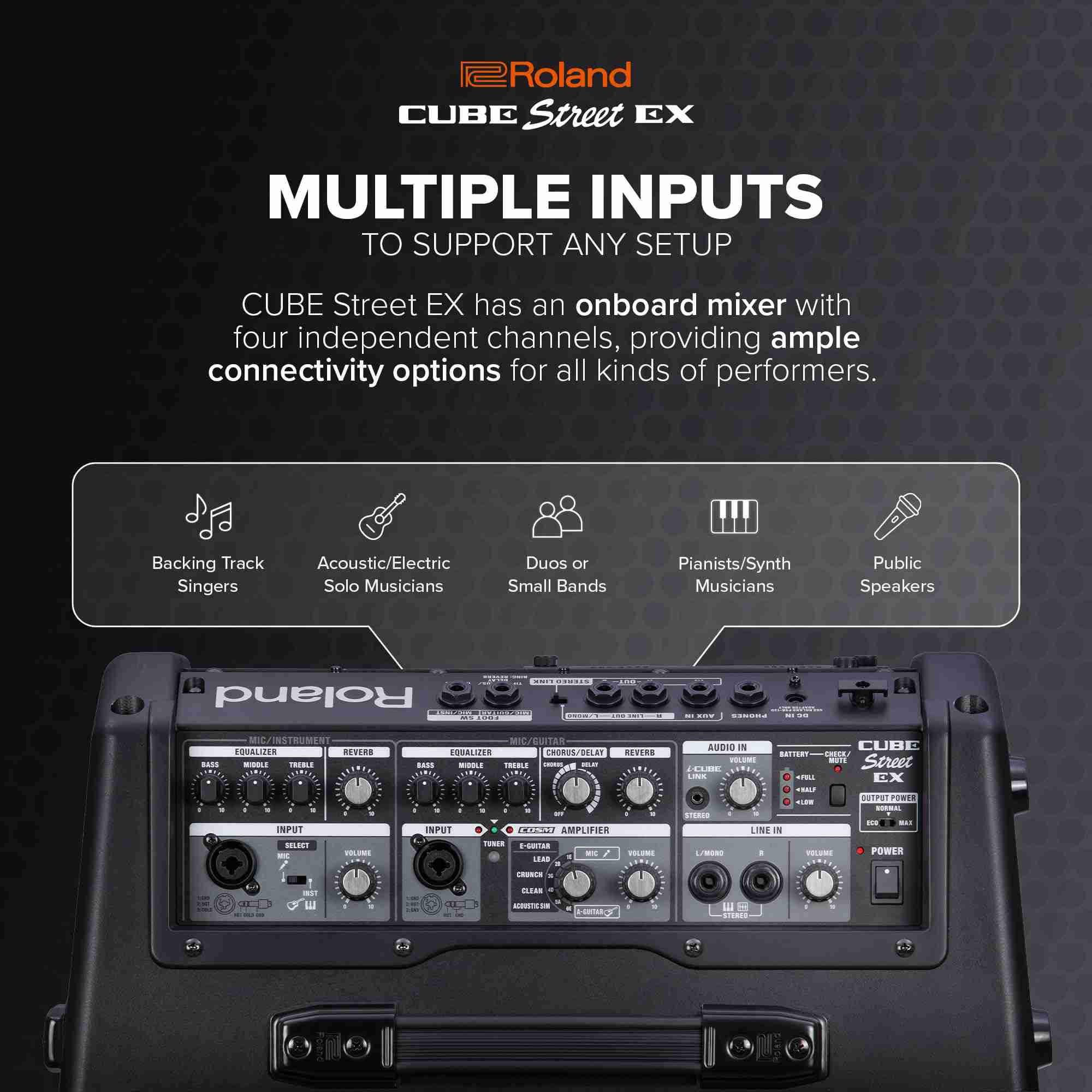 Roland CUBE Street EX 50W Battery-Powered Portable Guitar Amplifier with COSM Effects 4