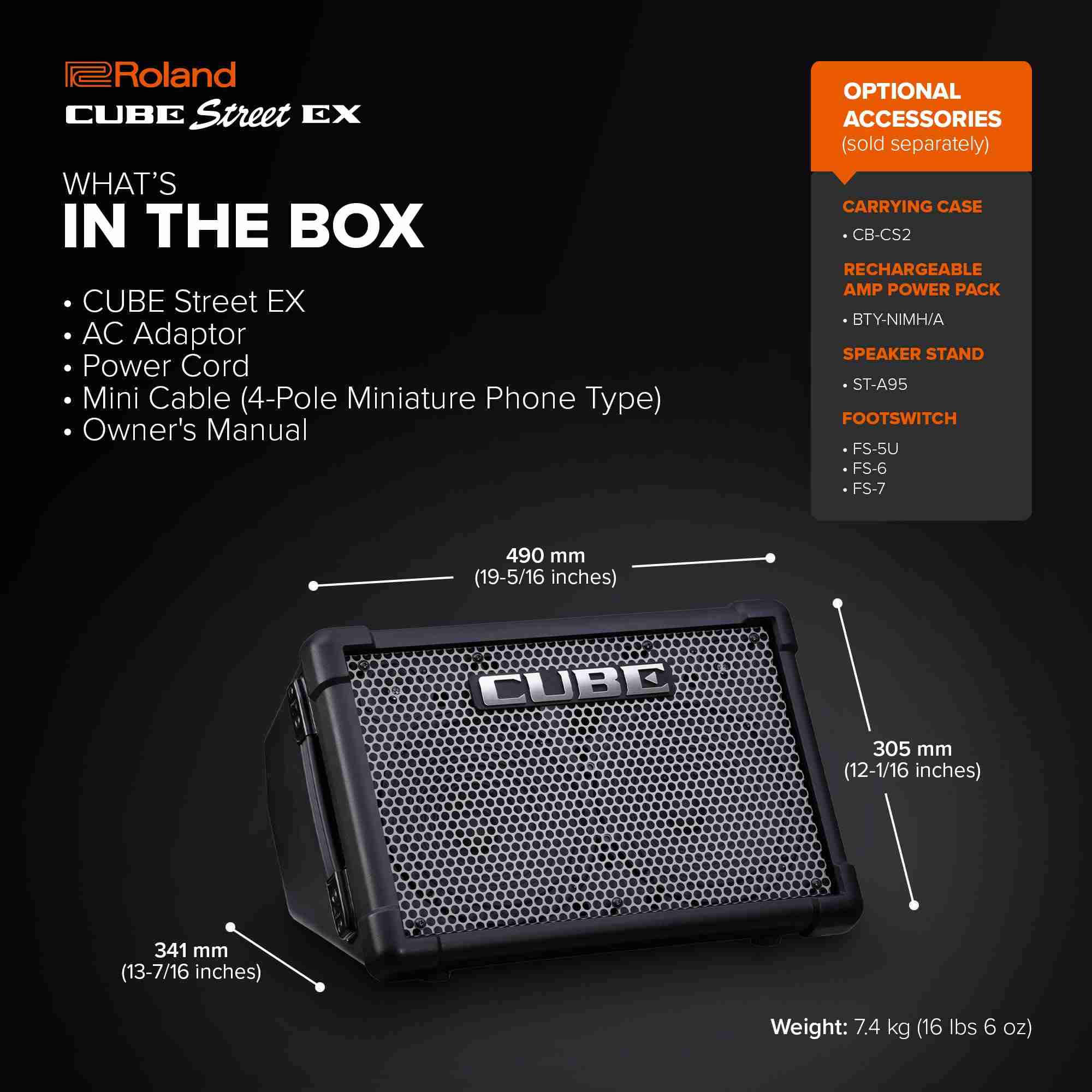 Roland CUBE Street EX 50W Battery-Powered Portable Guitar Amplifier with COSM Effects 6