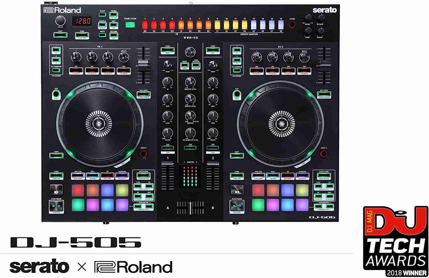Roland DJ-505 2-Channel 4-Deck Serato DJ Controller with TR Drum Machine 5