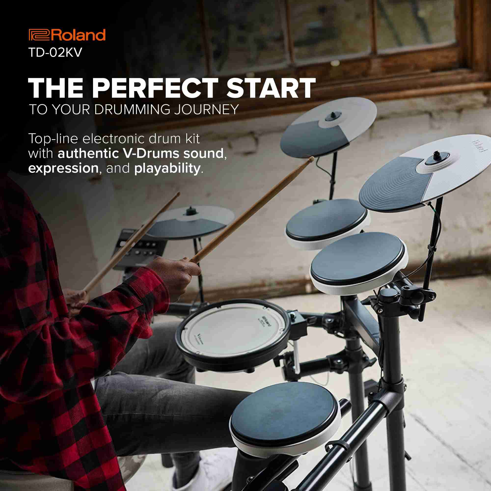 Roland V-Drums TD-02KV Electronic Drum Set with Mesh Snare Pad and USB 2