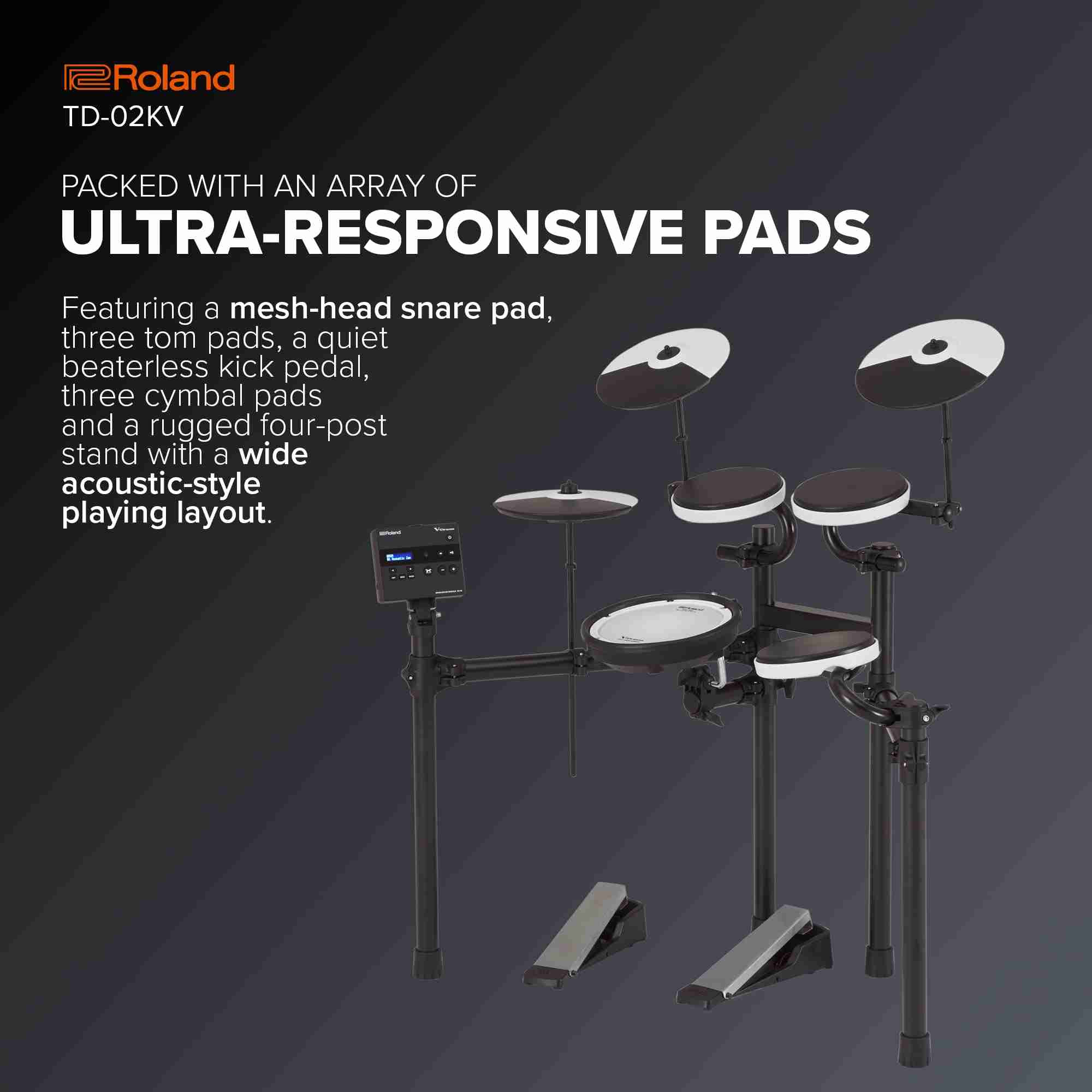 Roland V-Drums TD-02KV Electronic Drum Set with Mesh Snare Pad and USB 3
