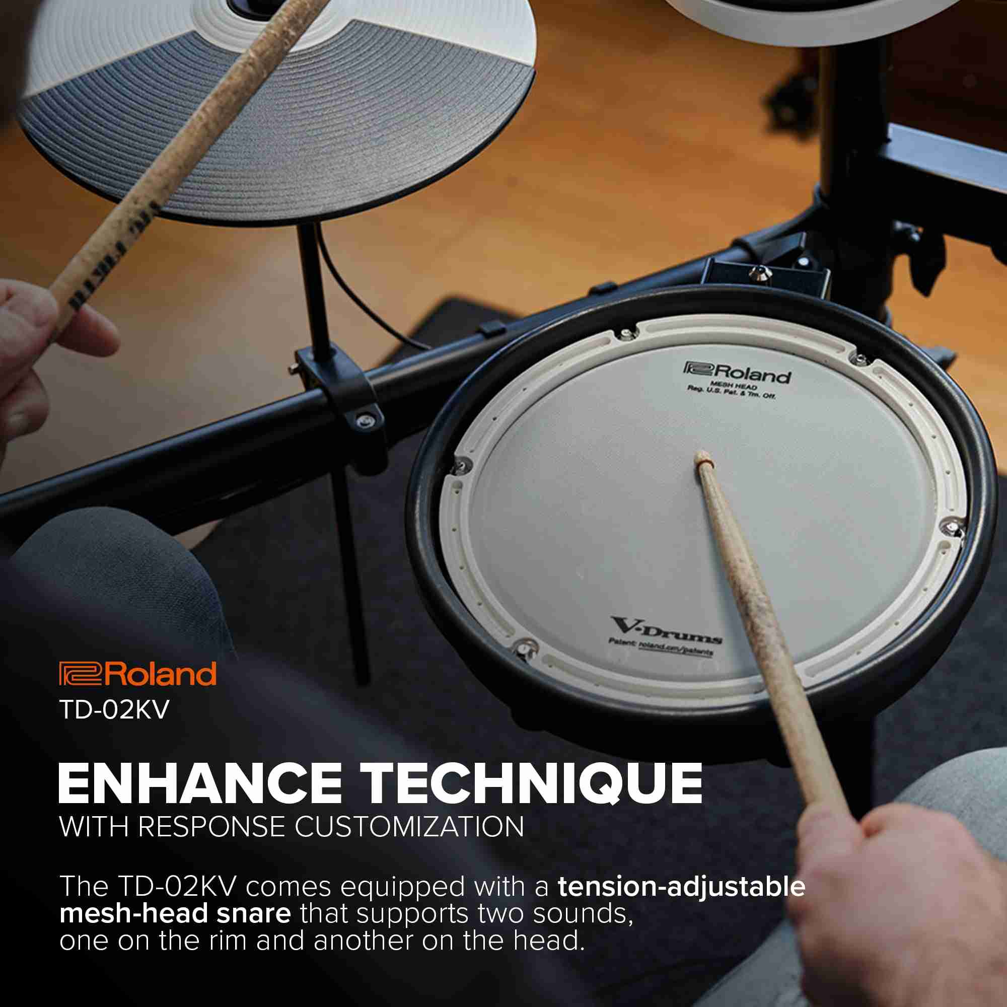Roland V-Drums TD-02KV Electronic Drum Set with Mesh Snare Pad and USB 4