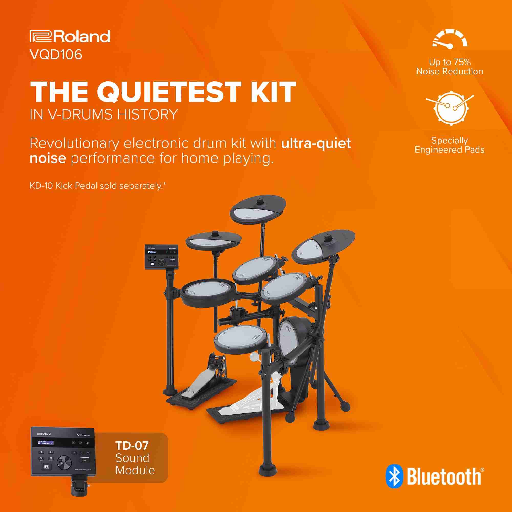 Roland VQD106 V-Drums 5-Piece Electronic Drum Kit with Mesh Heads and TD-07 Module 2