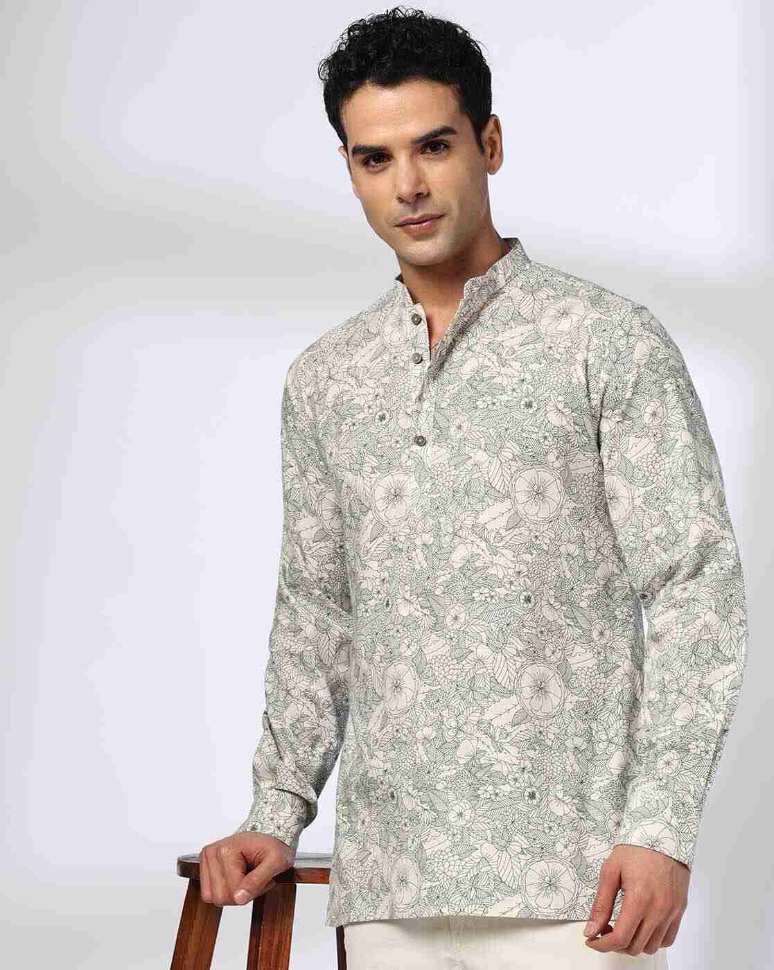 Men Floral Print Slim Fit Kurta