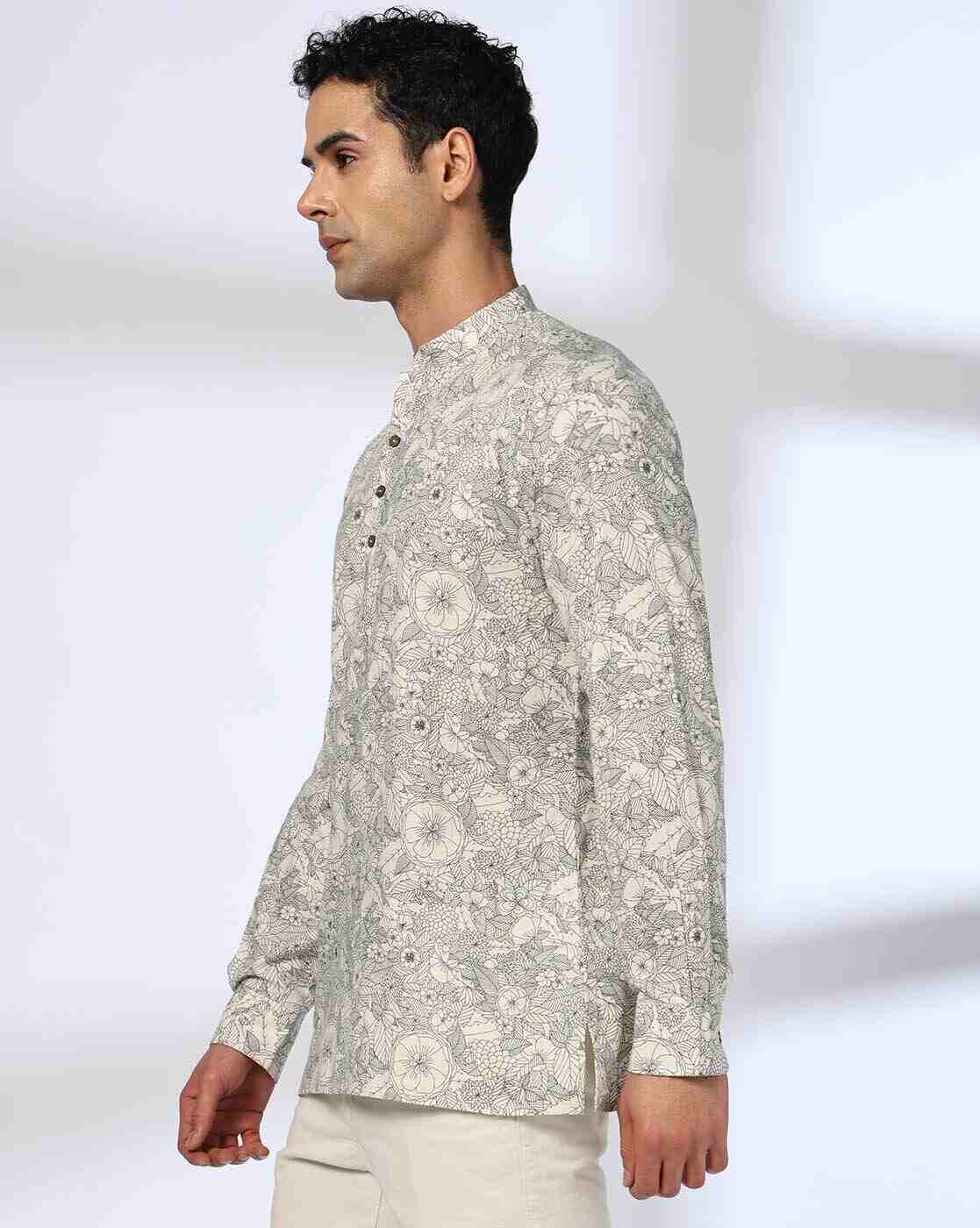 ROYAAJ | Men Floral Print Slim Fit Kurta|2