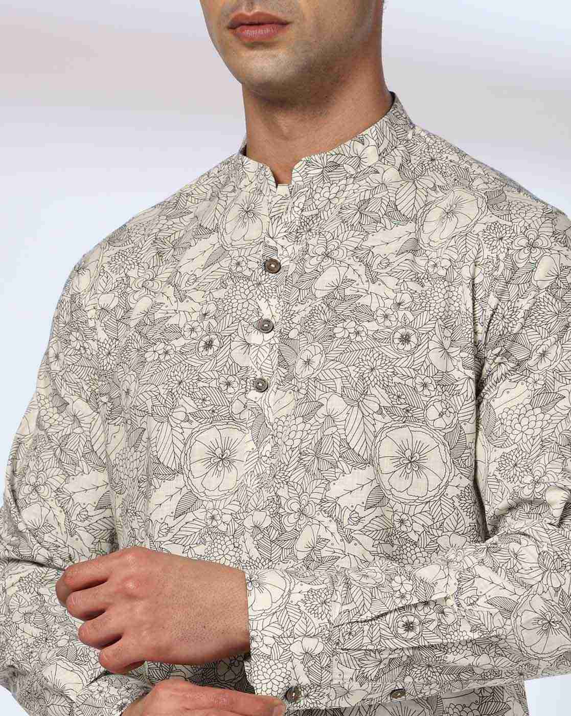 ROYAAJ | Men Floral Print Slim Fit Kurta|4
