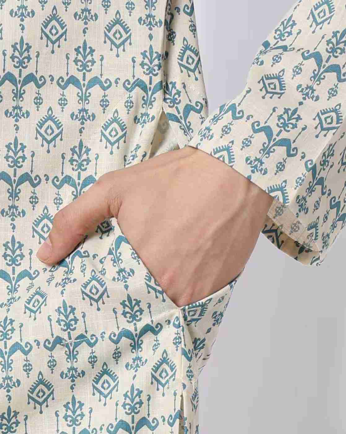 ROYAAJ | Men Printed Slim Fit Straight Kurta