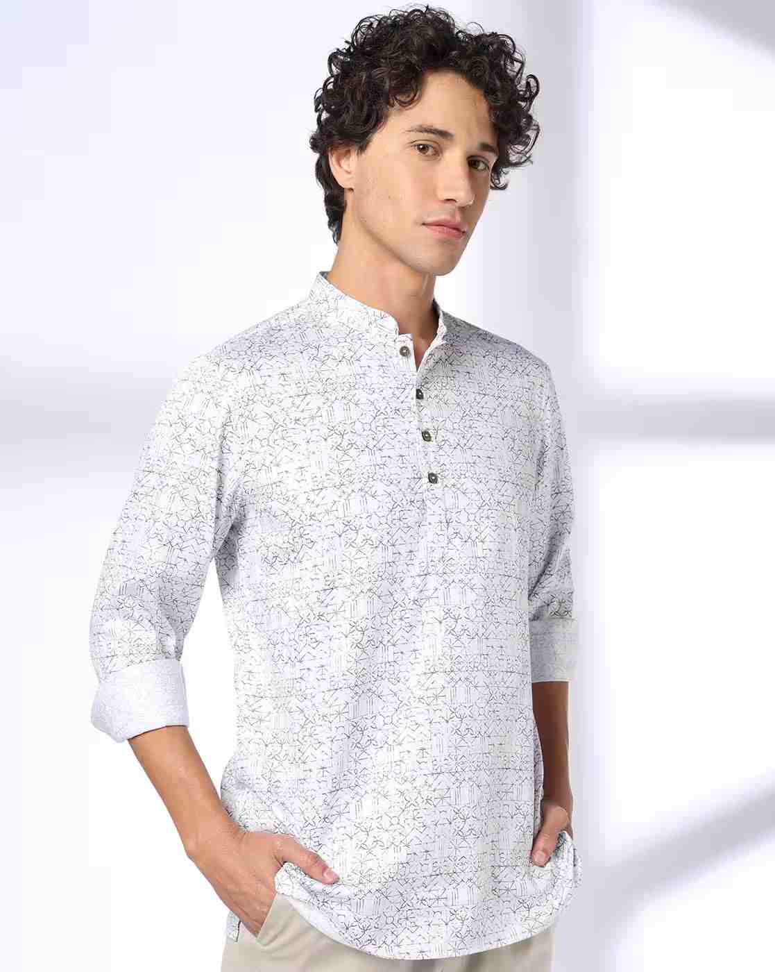 Men Geometric Print Slim Fit Kurta