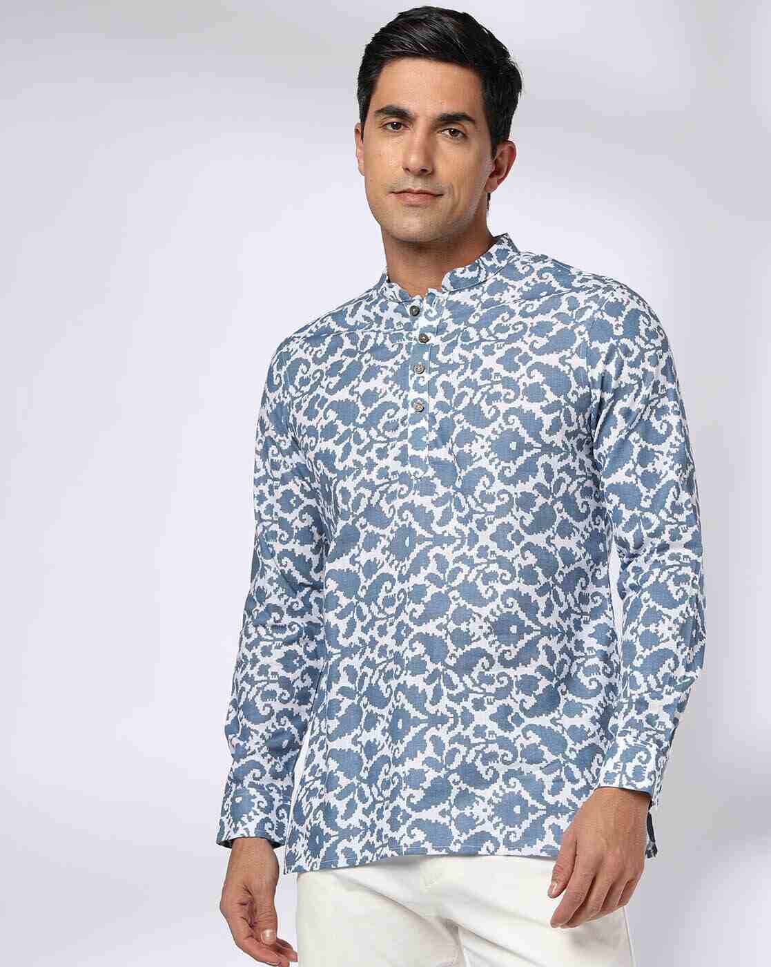 ROYAAJ | Men Printed Slim Fit Short Kurta|0