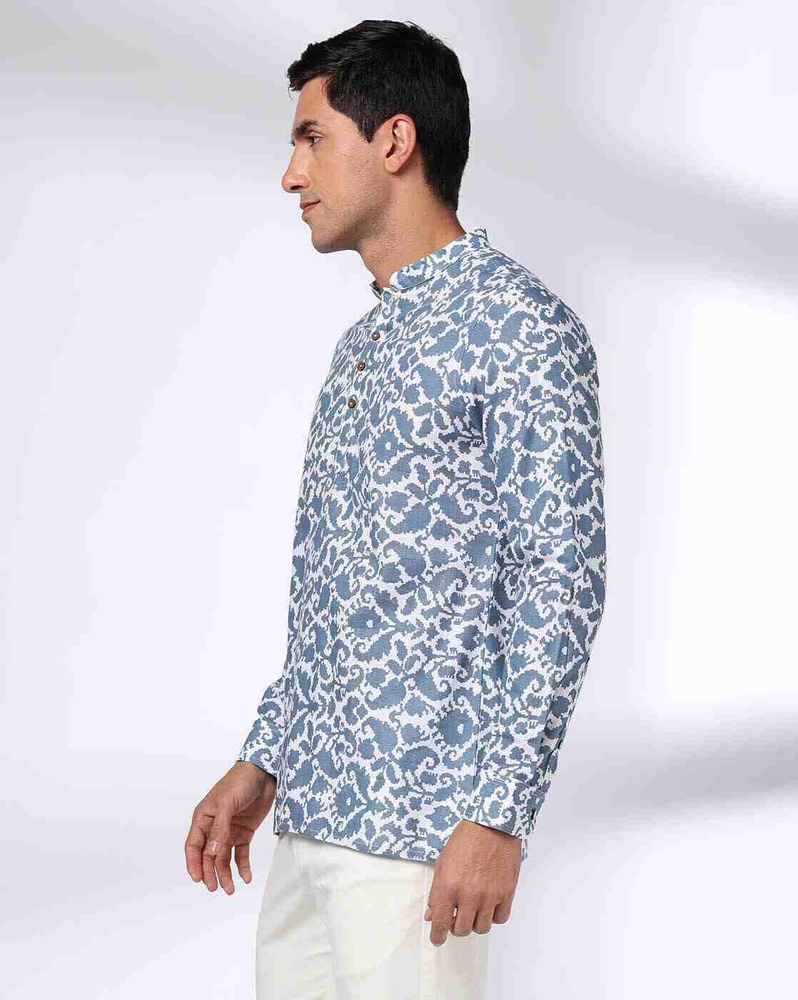 ROYAAJ | Men Printed Slim Fit Short Kurta|1