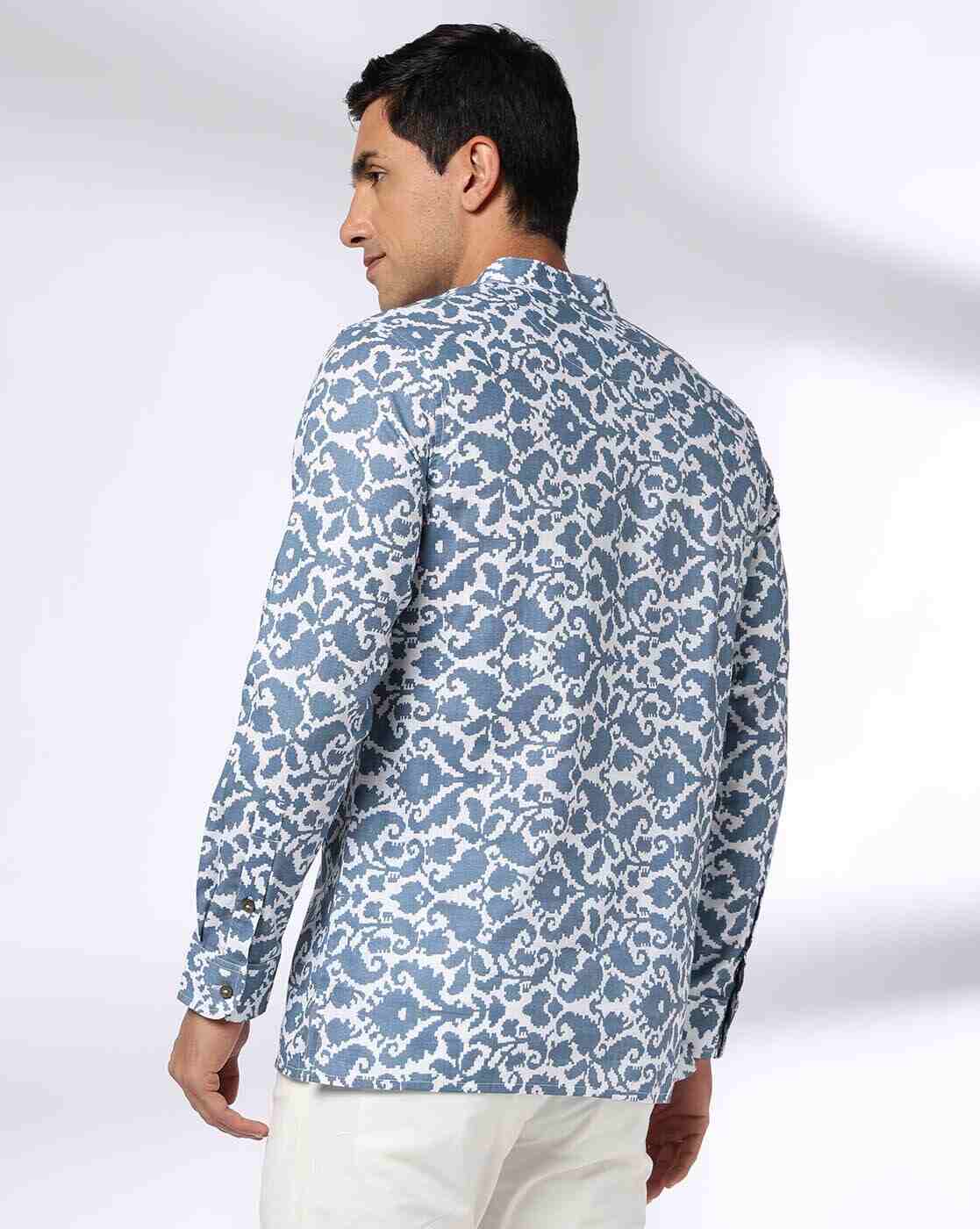 ROYAAJ | Men Printed Slim Fit Short Kurta|2