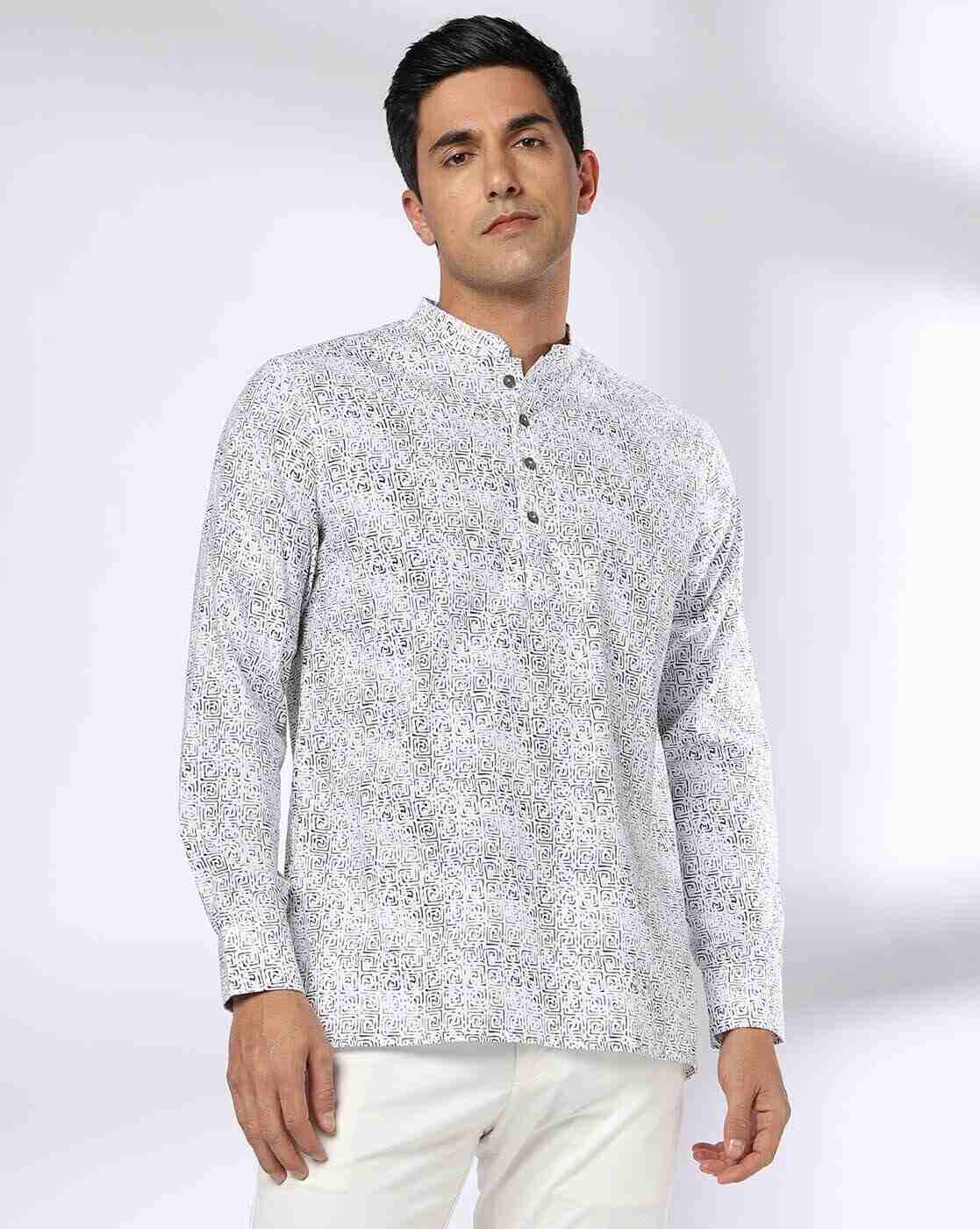 ROYAAJ | Men Printed Slim Fit Short Kurta|0