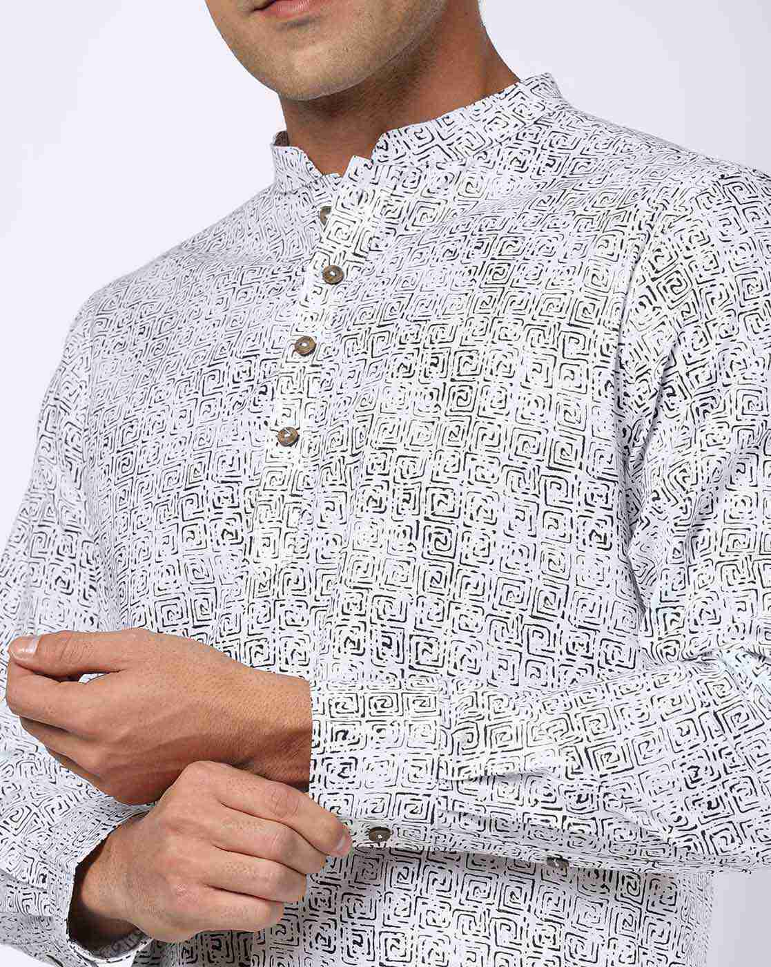 ROYAAJ | Men Printed Slim Fit Short Kurta|3