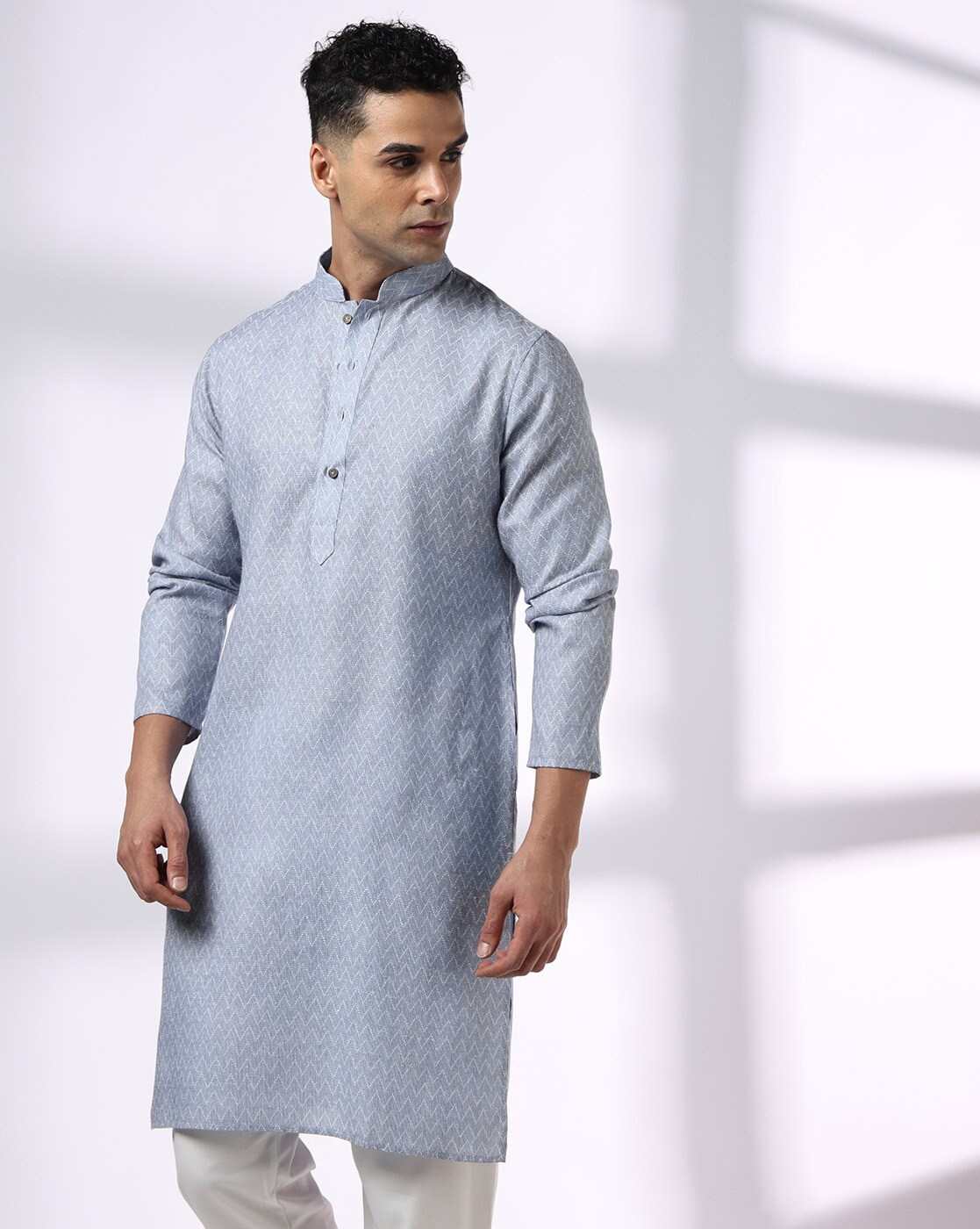 Men Chevron Print Slim Fit Kurta