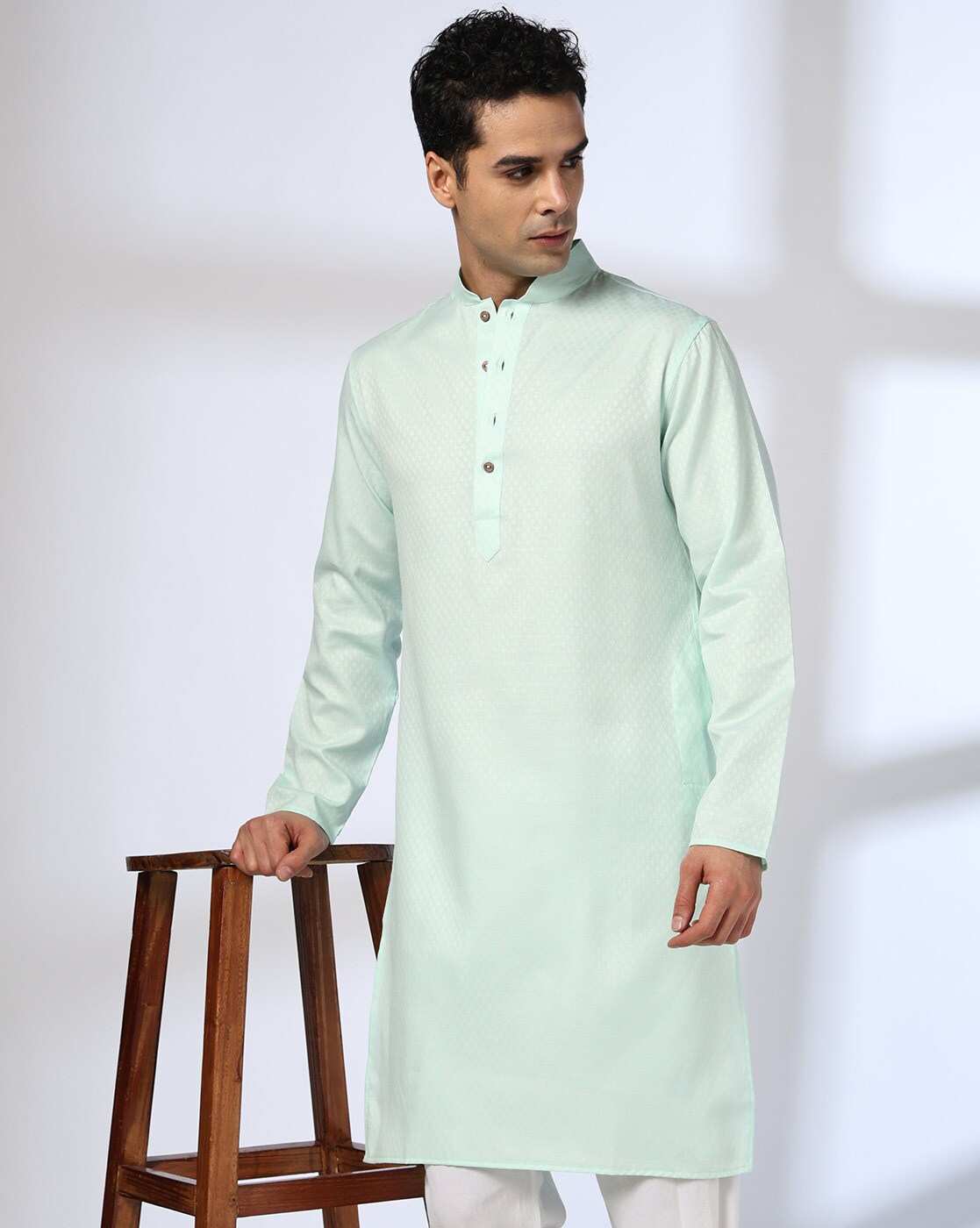 ROYAAJ | Men Geometric Print Slim Fit Kurta|0